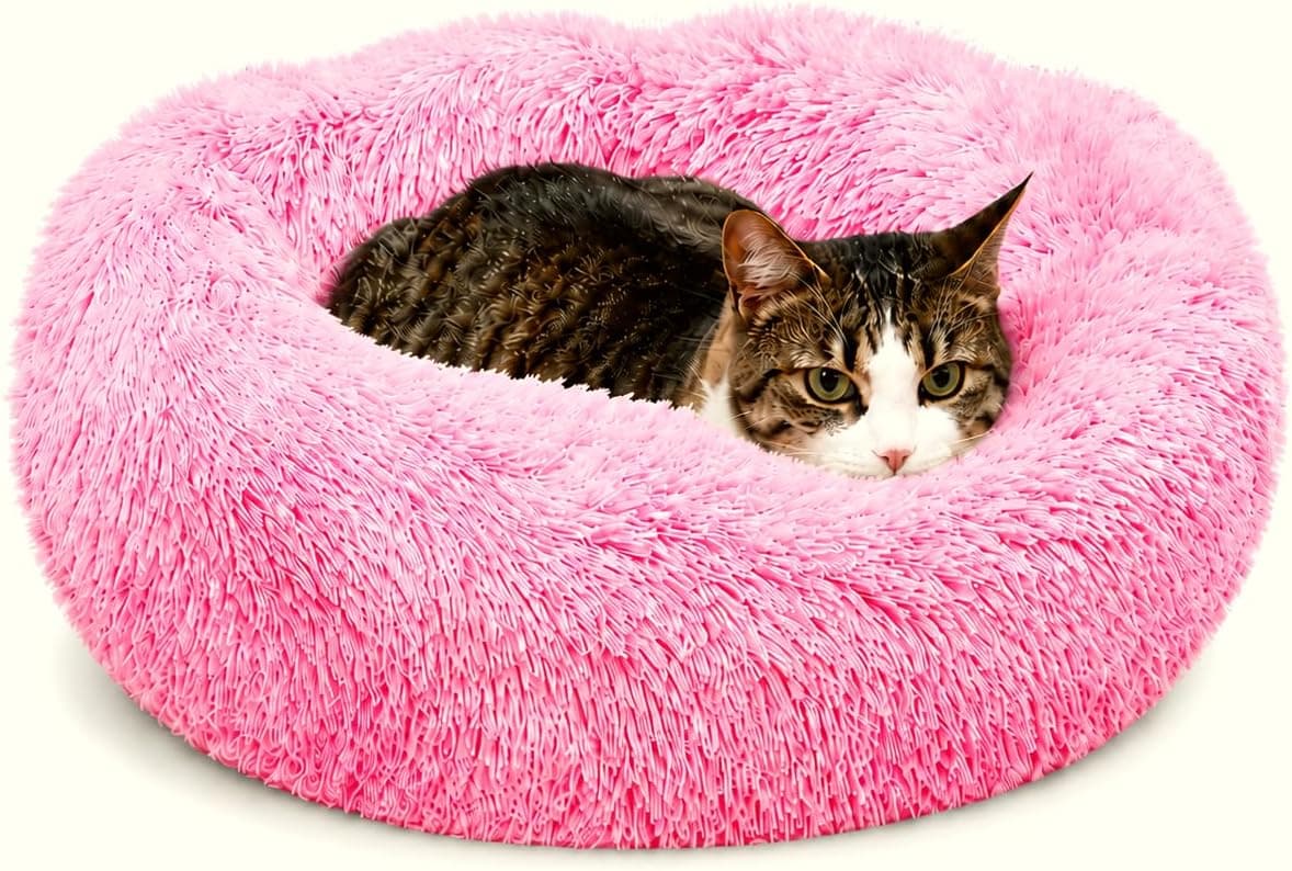 Whiskers & Friends Calming Donut Cat Bed Orthopedic Plush Washable