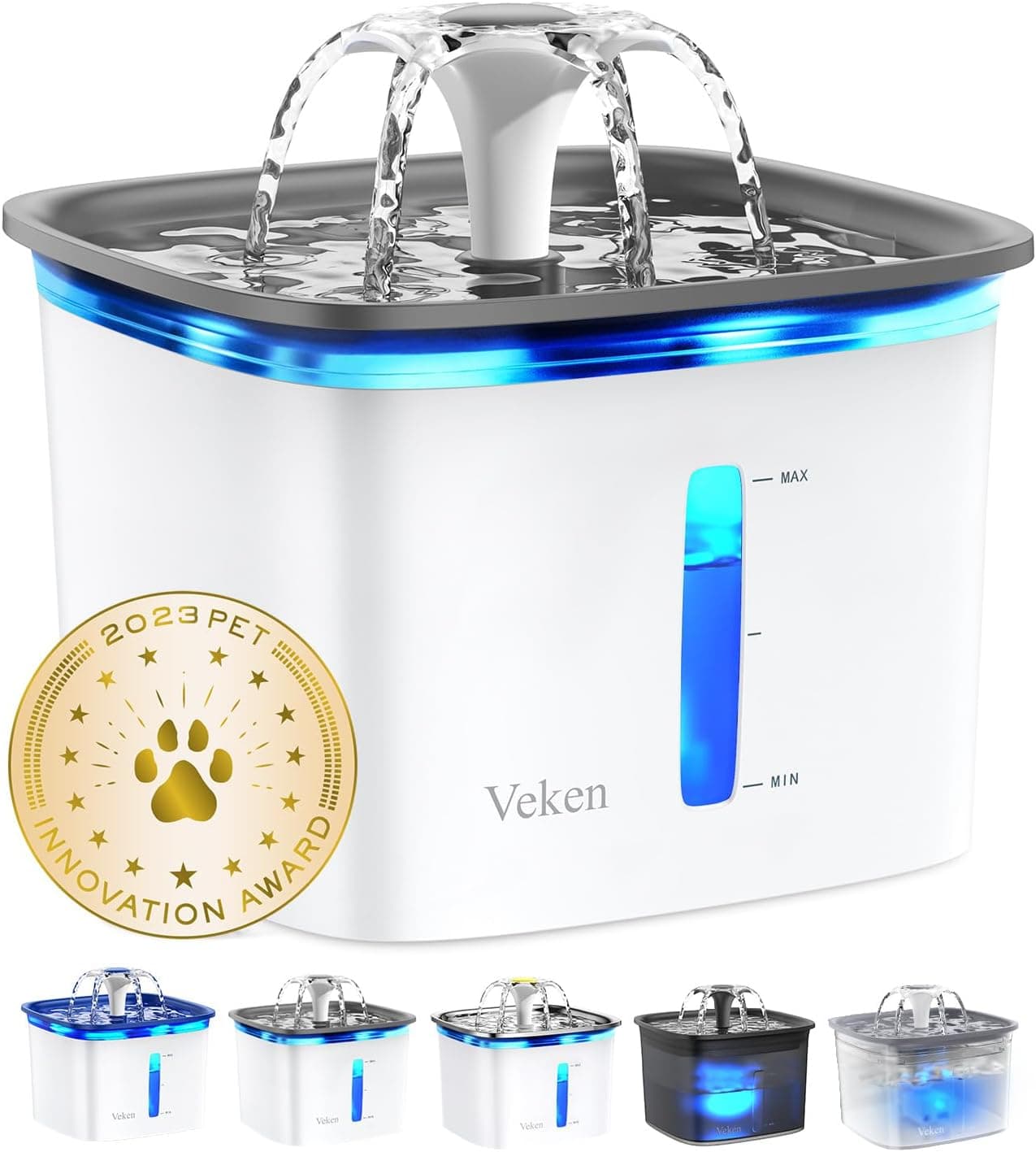 Veken 95oz/2.8L Pet Fountain, Automatic Cat/Dog Water Dispenser, Grey