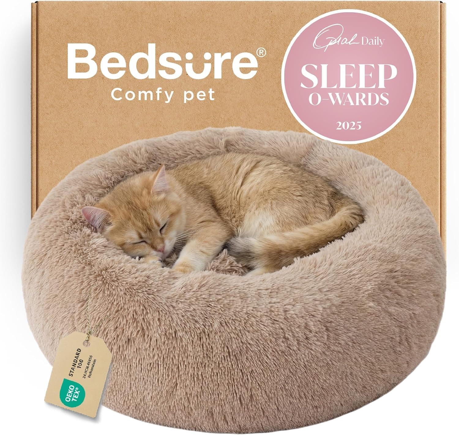 Bedsure Calming Cat Bed Donut Round Washable Faux Fur 20 inch