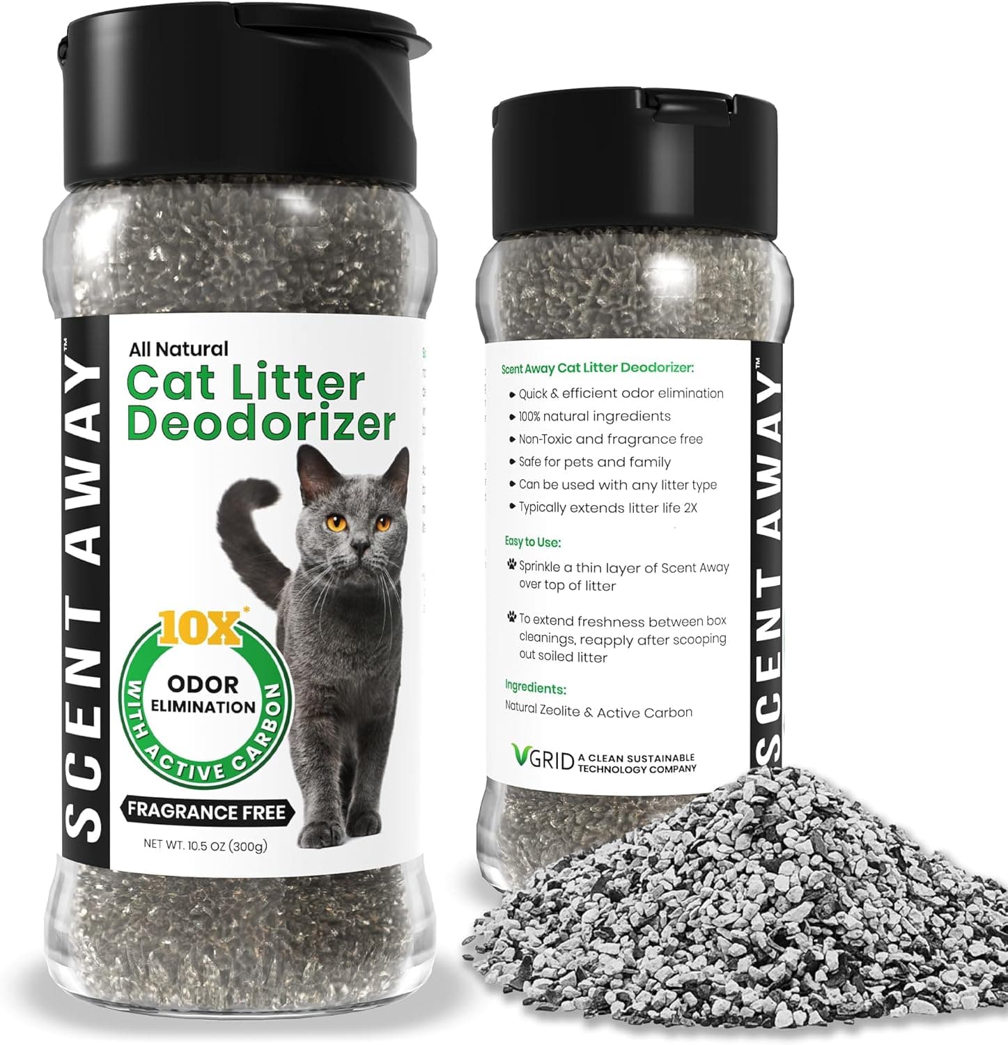 Scent Away Cat Litter Deodorizer - Fragrance-Free Odor Eliminator with Active Carbon (Pack of 1)