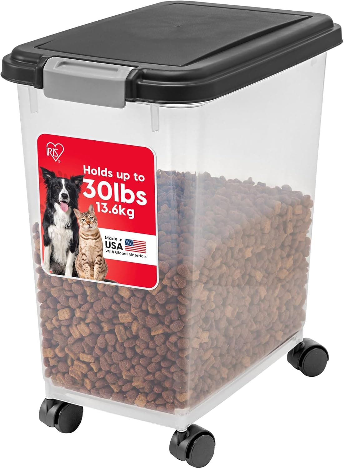 IRIS USA Airtight Dog Food Storage Container, 30 lb Capacity, with Wheels