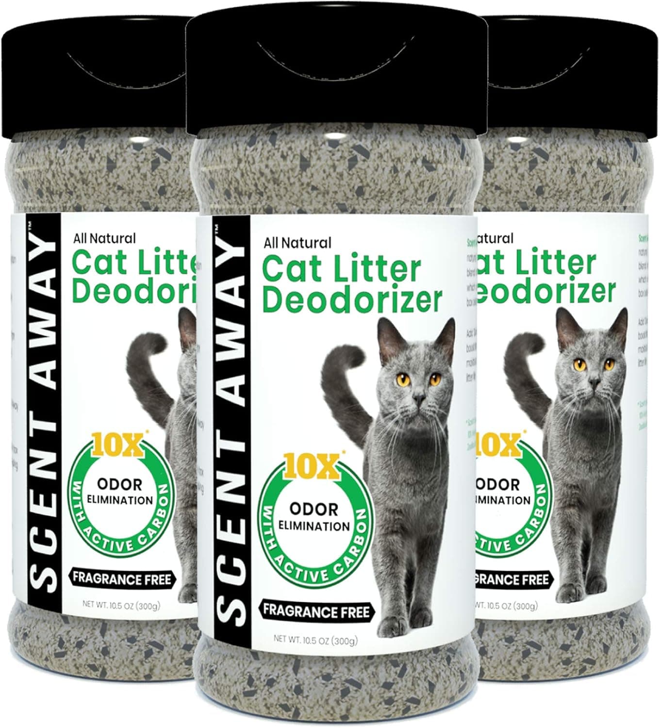 Scent Away Cat Litter Deodorizer - Fragrance-Free Odor Eliminator with Active Carbon (Pack of 3)