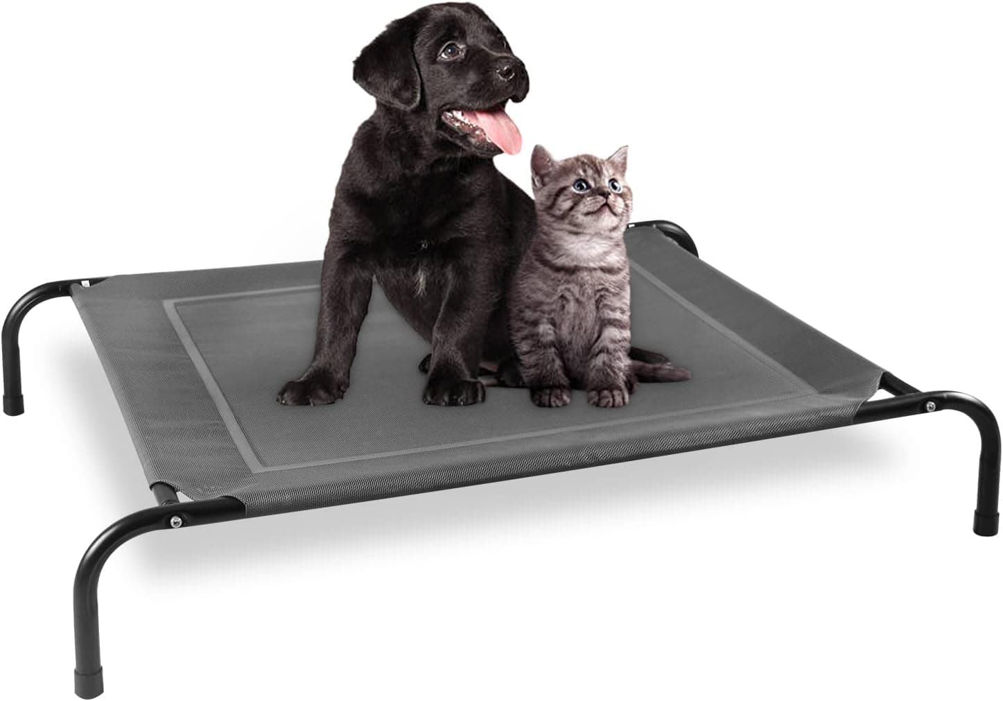 BEDELITE Elevated Dog Bed 35.5" Raised Cat Cot for Small Dog & Cat, Portable with Skid-Resistant Feet, Breathable Mesh (Grey)