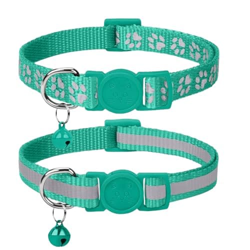 Taglory 2 Pack Reflective Breakaway Cat Collar with Bell, Turquoise