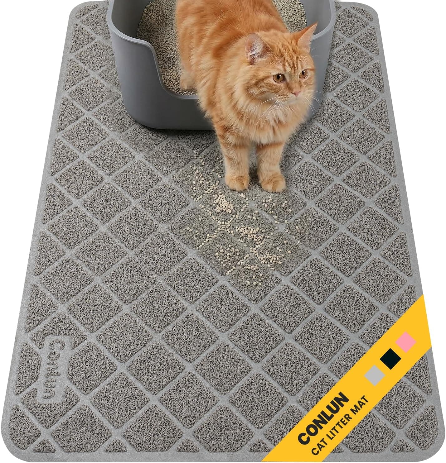 Conlun Cat Litter Mat Litter Trapping Mat, Premium Durable PVC Grid Mesh with Scatter Control, 24" x 17" Grey