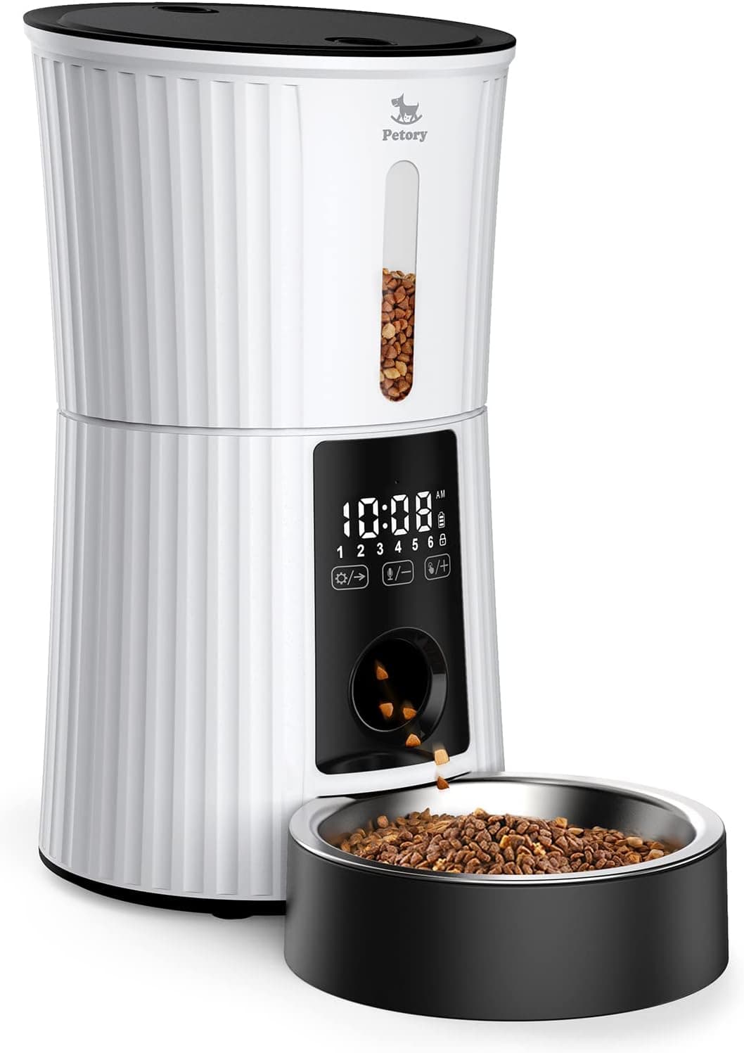 Petory Timed Automatic Cat Feeder, 4L Programmable Dispenser, 6 Meals, Dual Power, Voice Recorder
