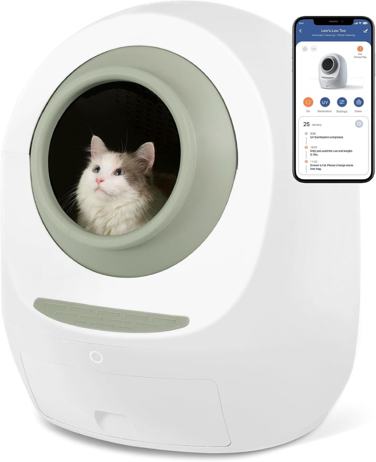 Casa Leo Leo's Loo Too Self-Cleaning Cat Litter Box, Wi-Fi App Control, <30 dB, Anti-Pinch Sensors, UV Odor Defense, Health Monitoring