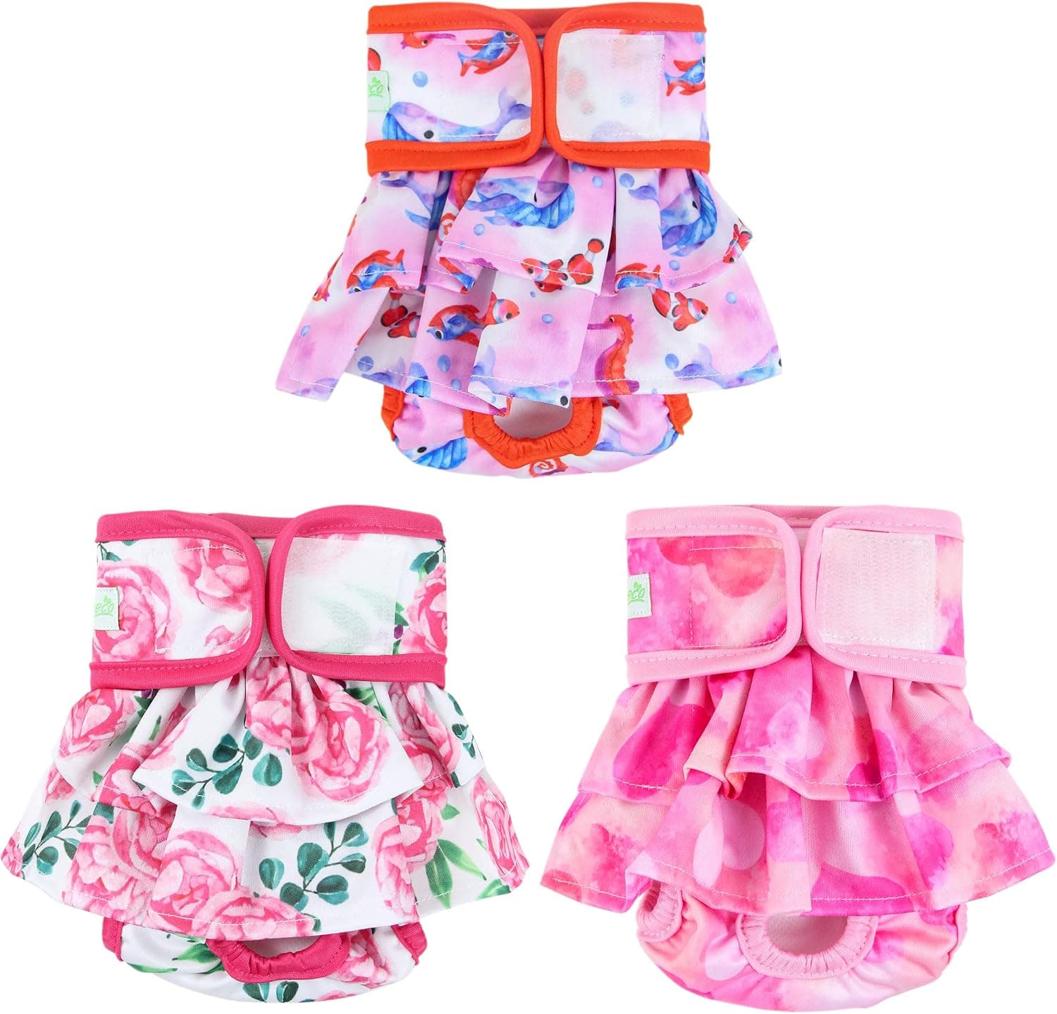 wegreeco Washable Dog Diapers (3 Pack) Highly Absorbent for Female Dogs in Heat, Period, Incontinence (Ocean of Flowers, Large)