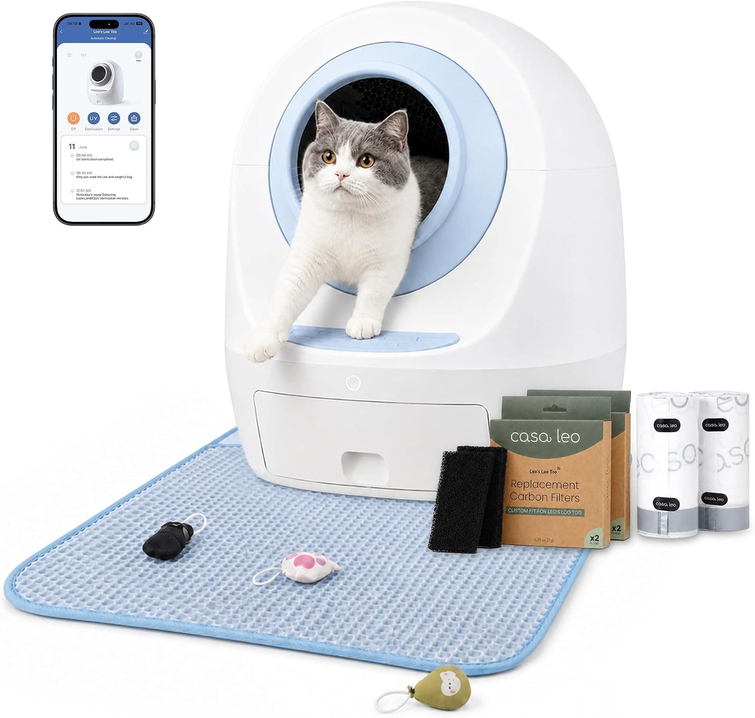 Casa Leo Leo's Loo Too Self-Cleaning Cat Litter Box with UV, App Control