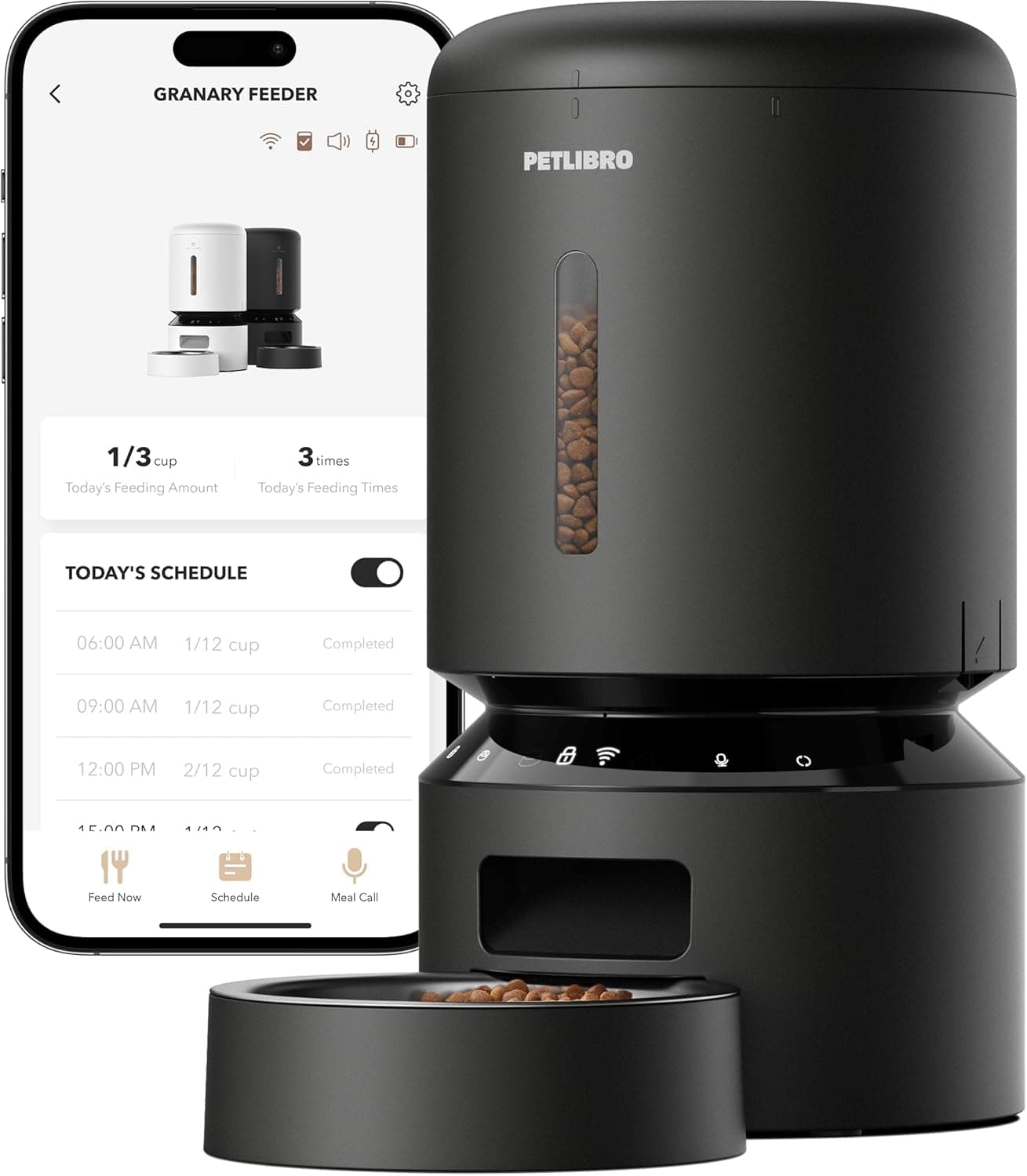 PETLIBRO Automatic Cat Feeder, 5G WiFi, 5L, Low Food Sensor, Up to 10 Meals, Granary Black