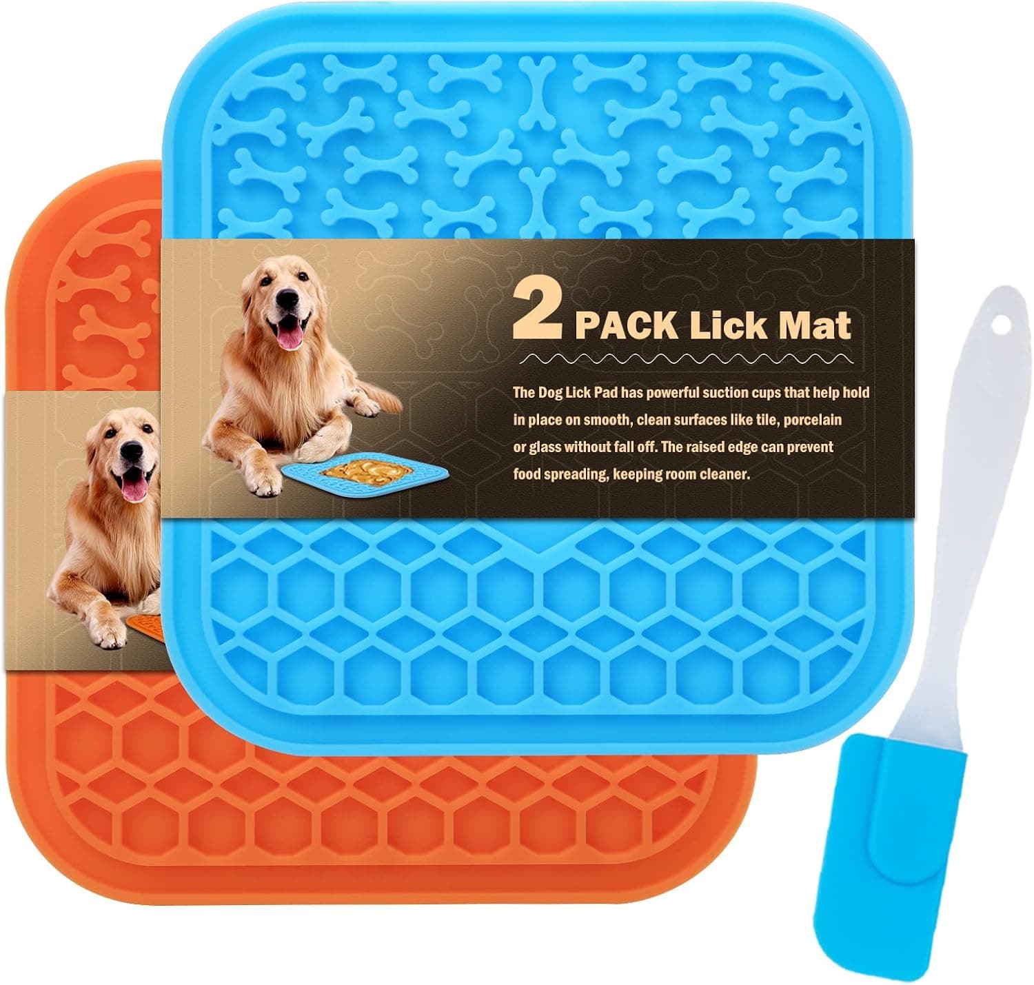 Lick Mat for Dogs - Slow Feeder Licking Mat with Suction Cups for Peanut Butter, Food Treats & Yogurt, 2 Pack