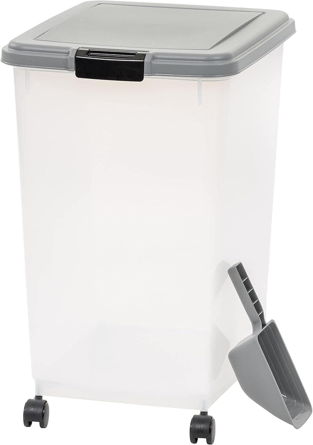 Amazon Basics Airtight Pet Food Storage Container with Scoop, 69 QT, Gray