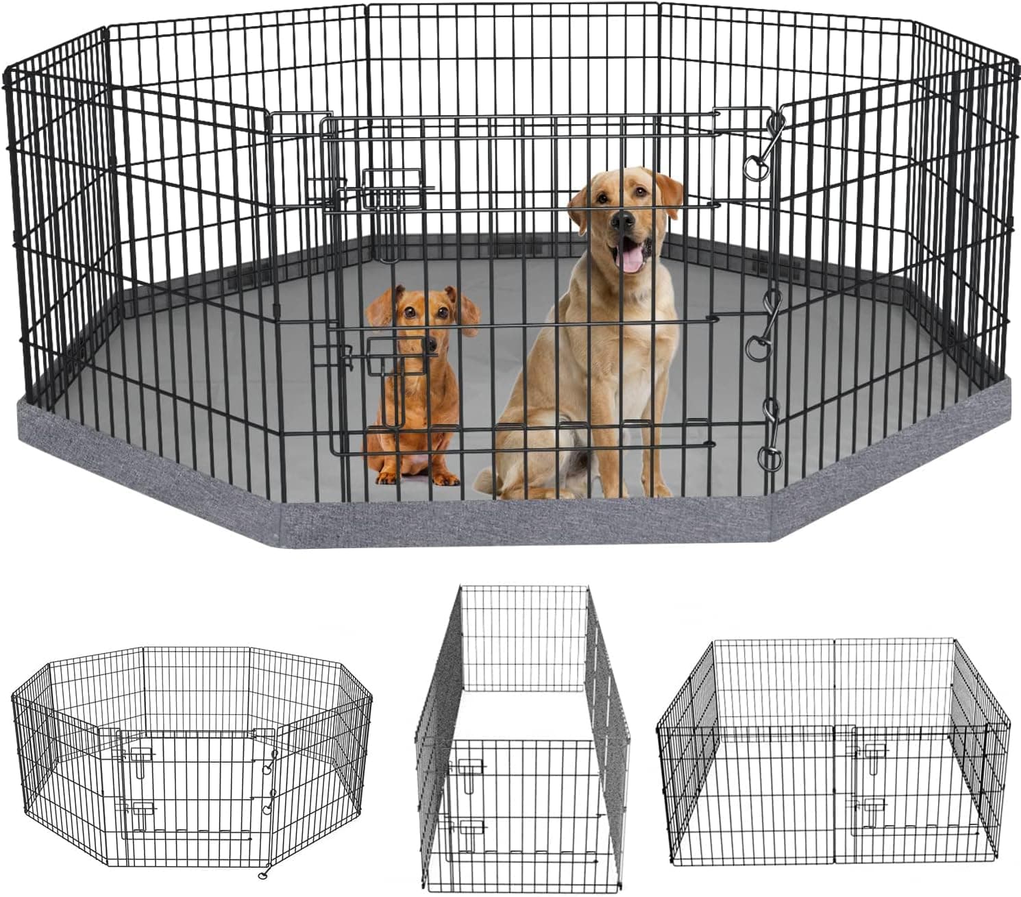 PETIME Foldable Metal Dog Exercise Pen / Pet Puppy Playpen 8 Panel 24" W x 24" H with Bottom Pad