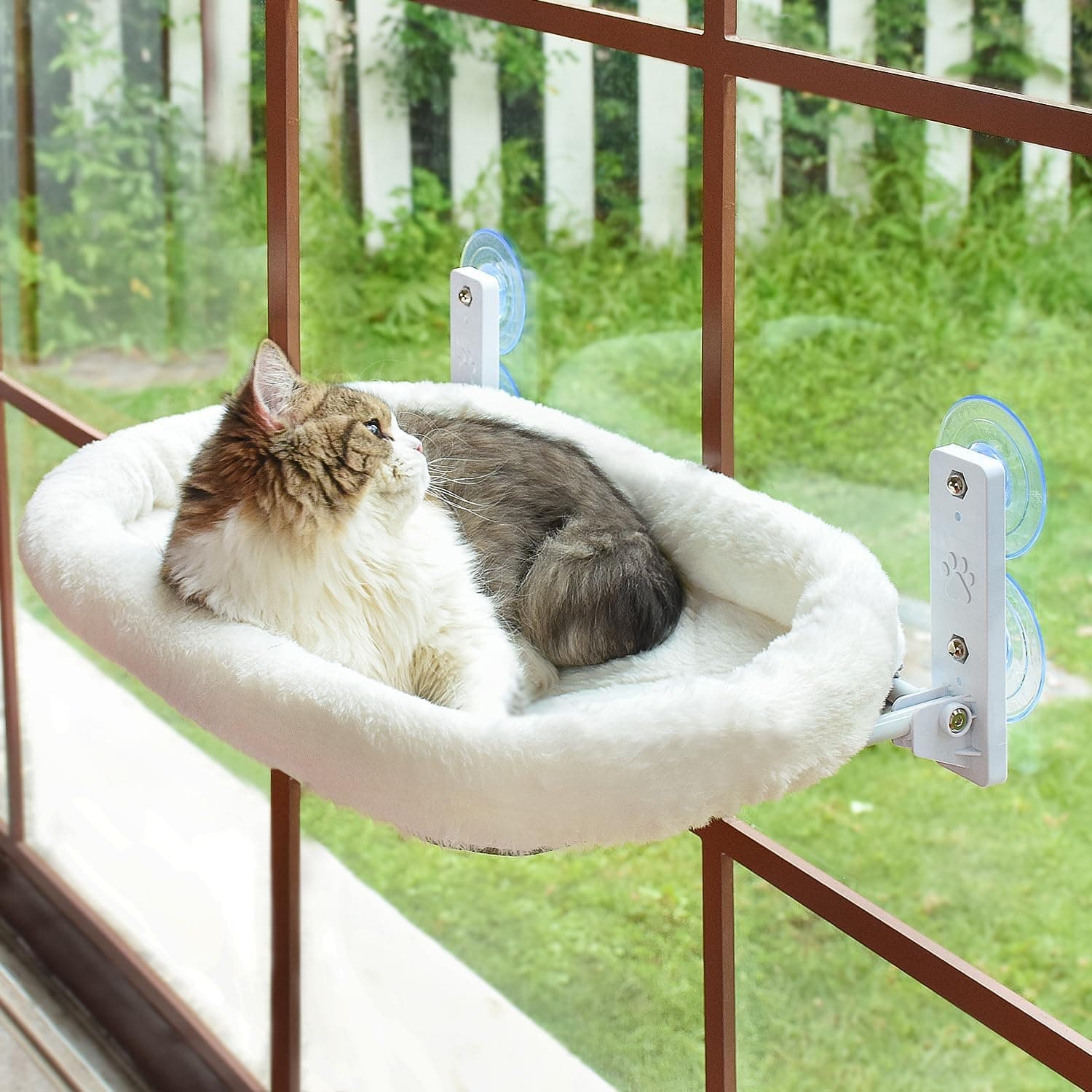 AMOSIJOY Cordless Cat Window Perch, Window Hammock for Cats with 4 Strong Suction Cups, Solid Metal Frame and 