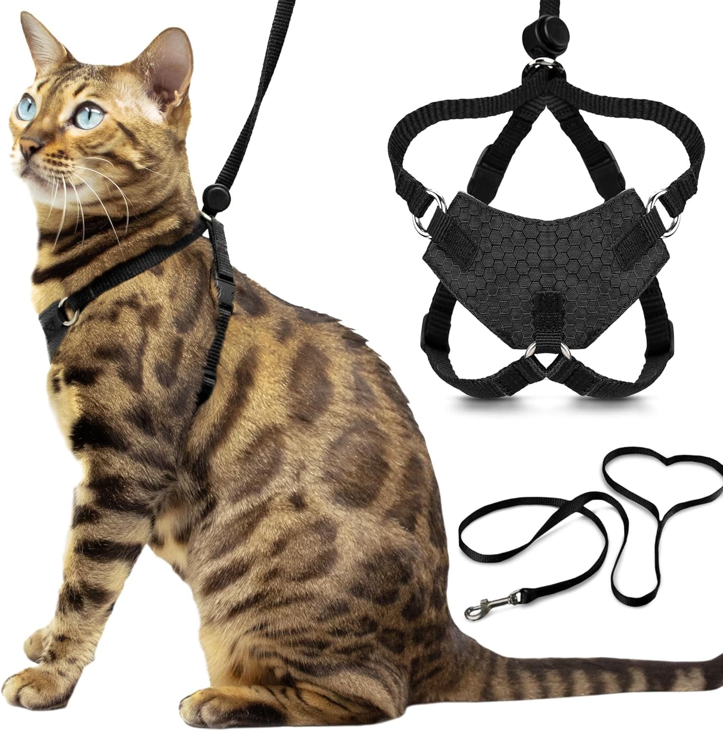 OutdoorBengal Houdini Escape Proof Cat Harness and Leash (Black, M/L)