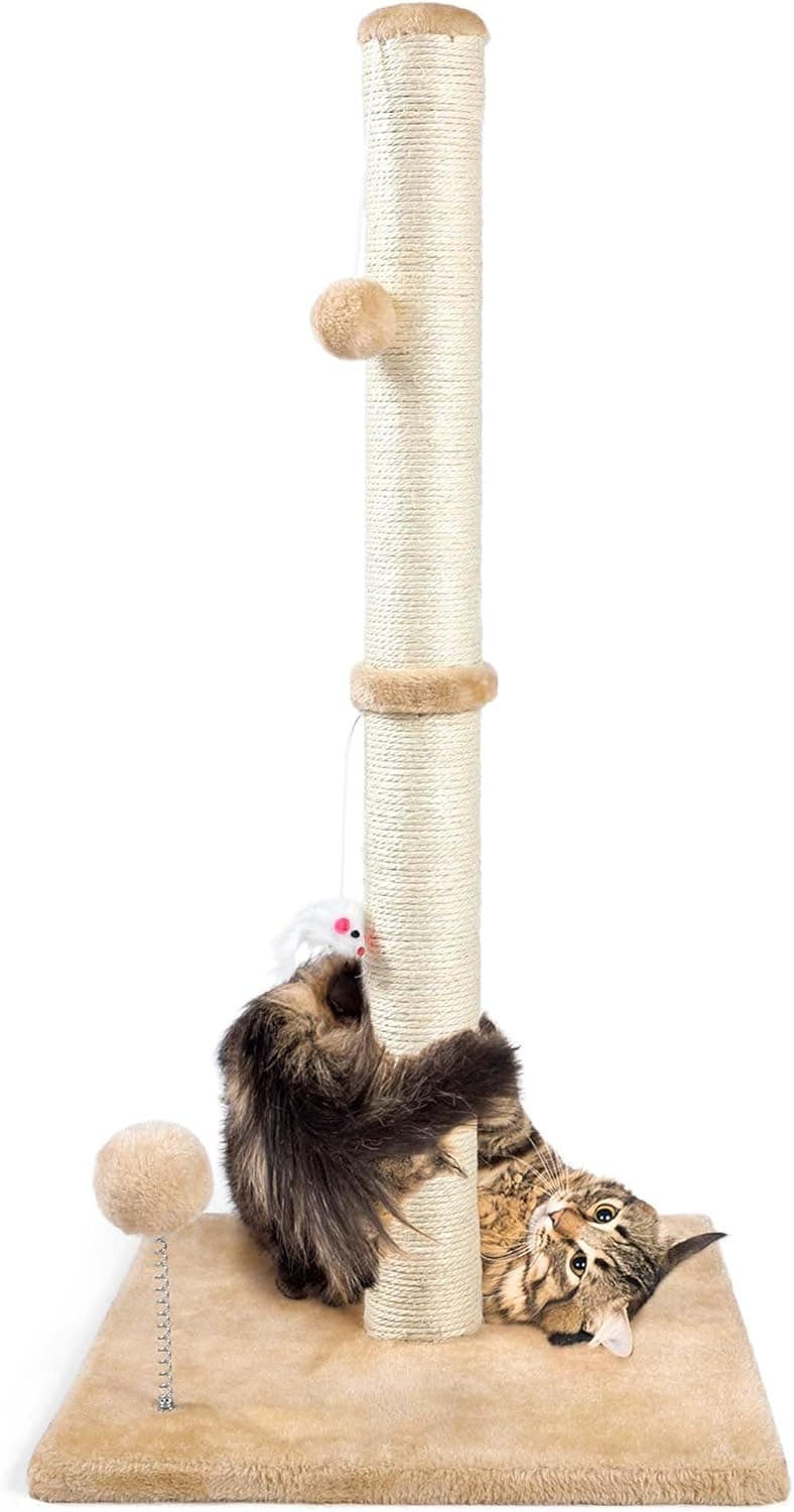 ANWA 32" Tall Cat Scratching Post 3-in-1 Vertical with Plush Toys, Reinforced Base