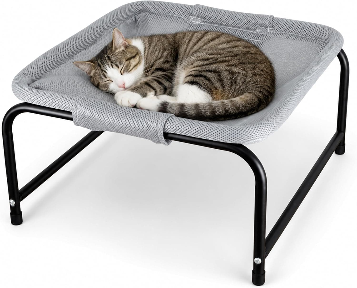 PHYEX Cat Bed Elevated Pet Hammock for Kitty & Small Dog, Easy Assembly Raised Cat Cot for Indoors & Outdoors (Square Blue)