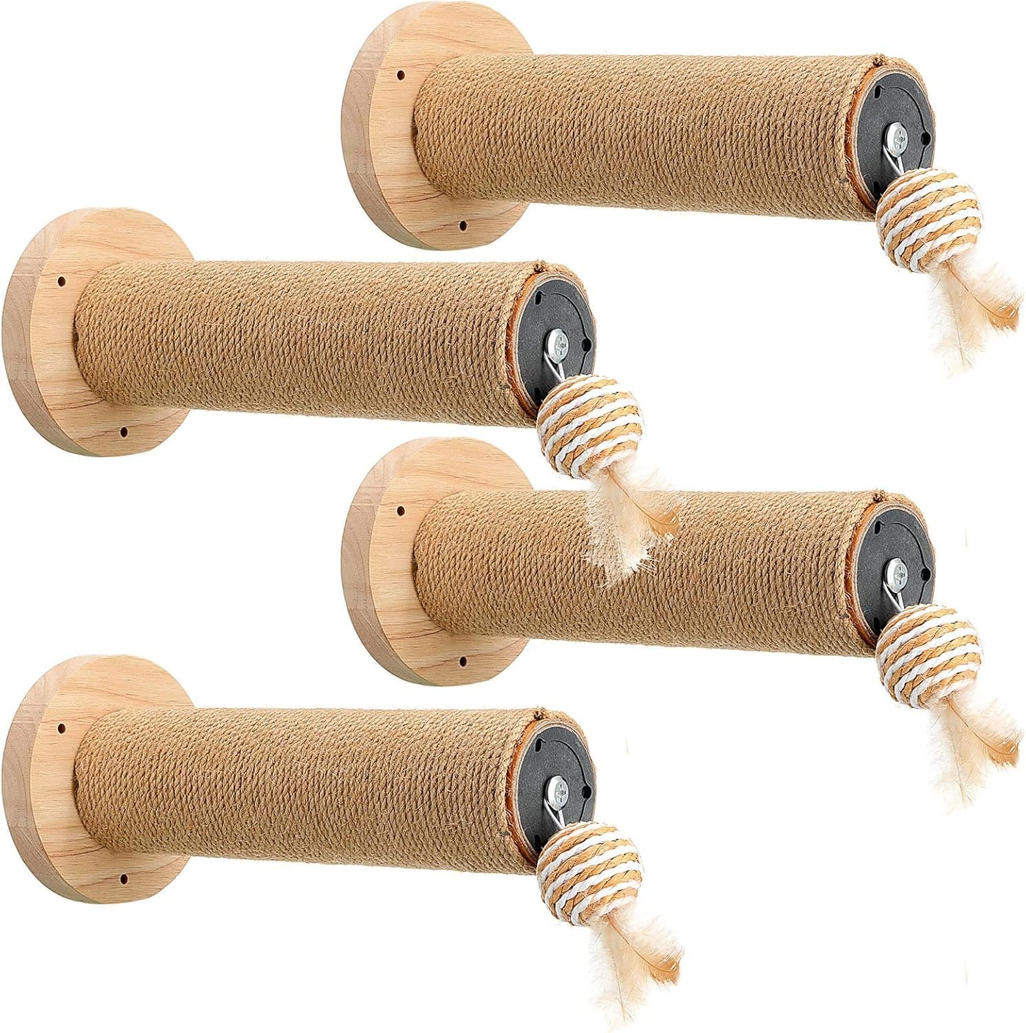 4 Pcs Cat Wall Shelves 10.6 Inch Cats Climbing Steps Wall Mounted with Cats Wand Toys, Cat Stairs Perches Furniture