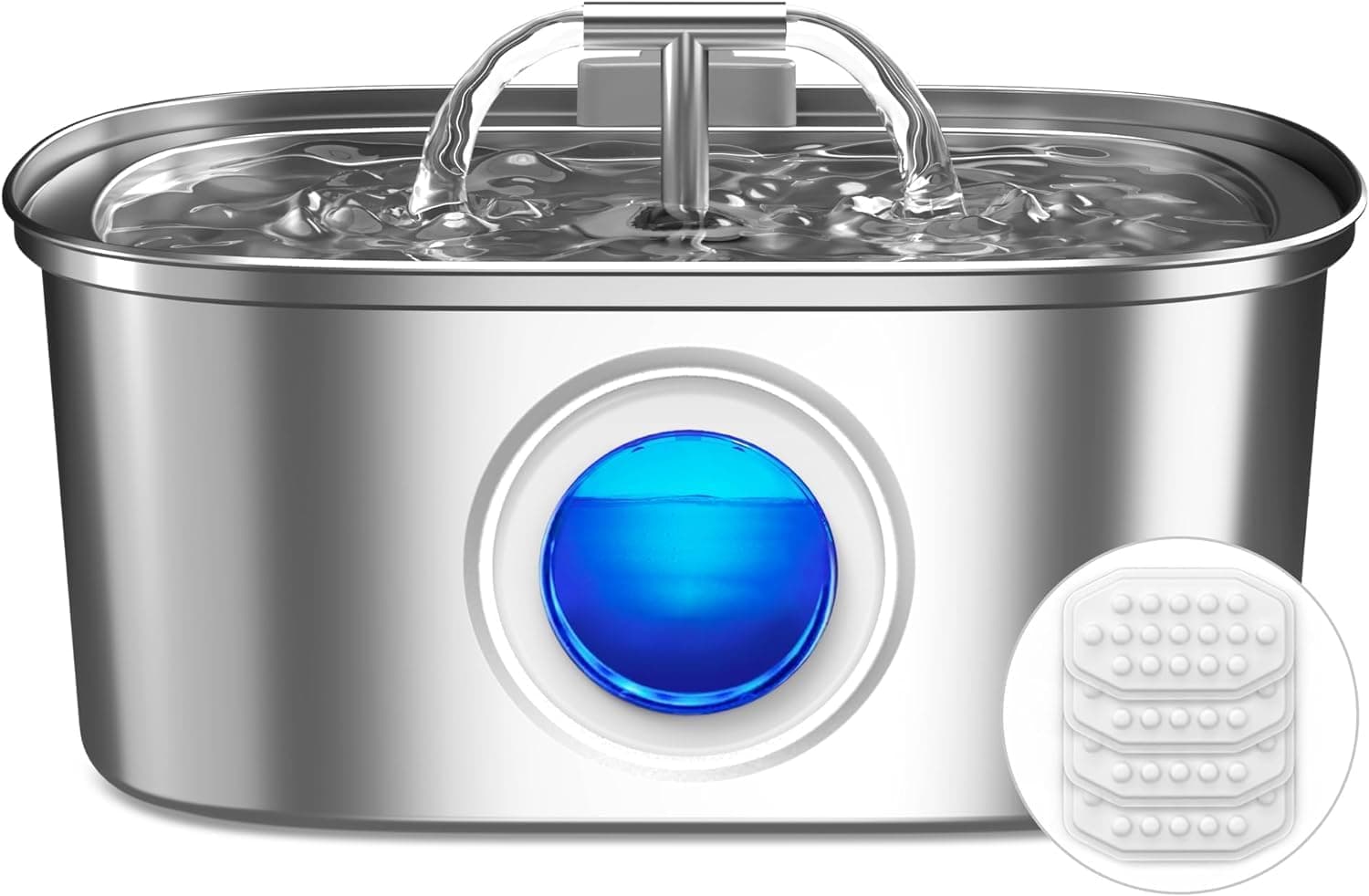Cat Water Fountain Stainless Steel 108oz/3.2L with 4 Filters and Water Level Window