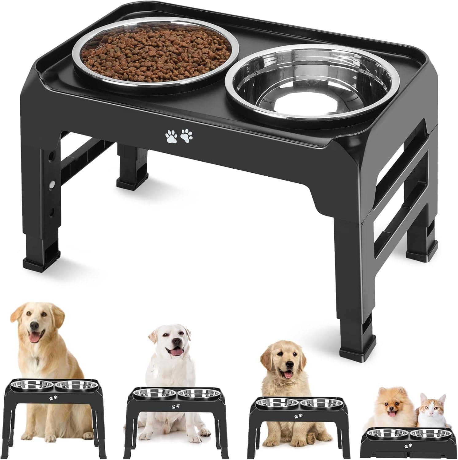 COMESOON Elevated Dog Bowls, 4 Height Adjustable with 2 50oz Stainless Steel Bowls
