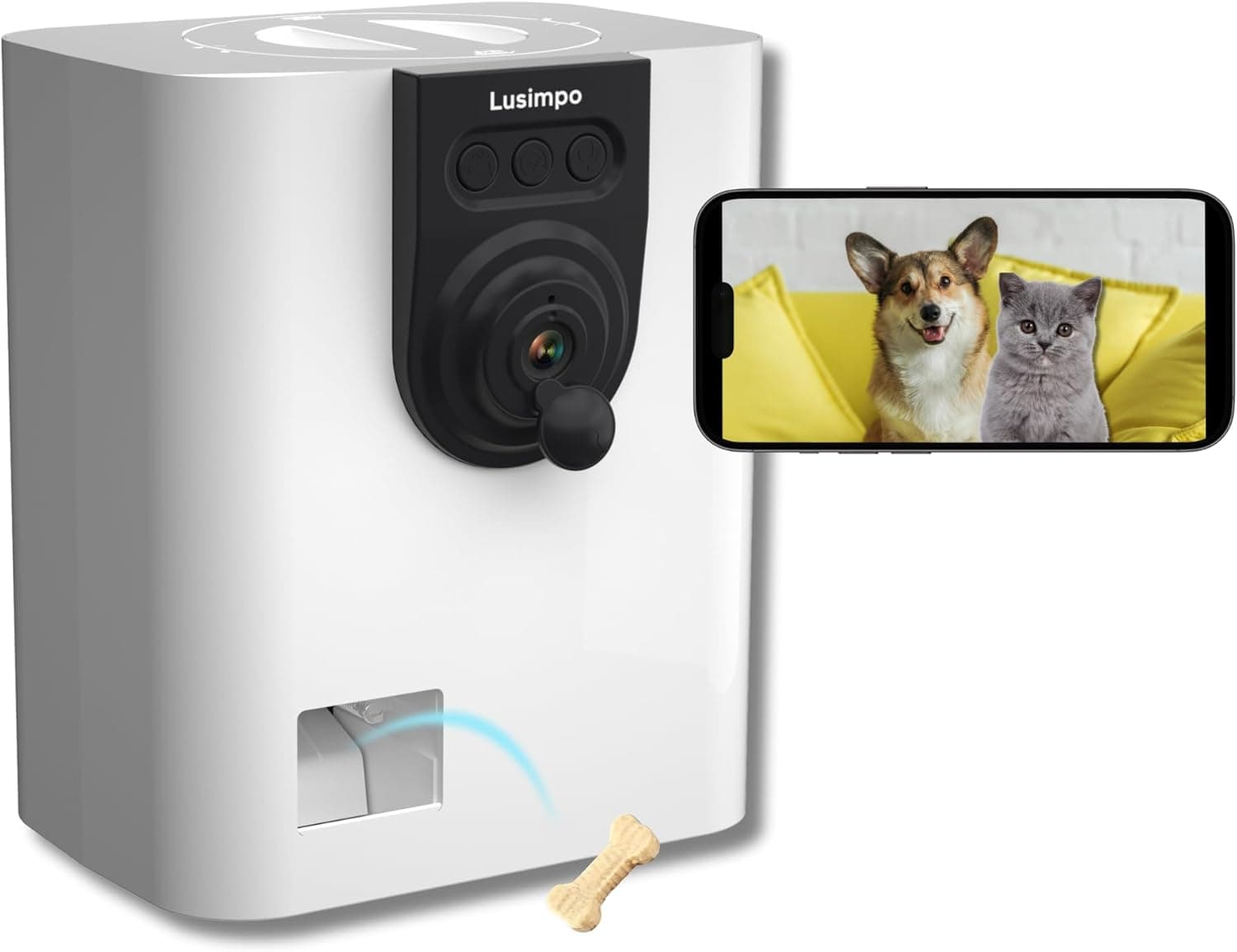 LUSIMPO Pet Camera with Treat Dispenser, WiFi, 1080P, Tossing, 2-Way Audio, No Fee
