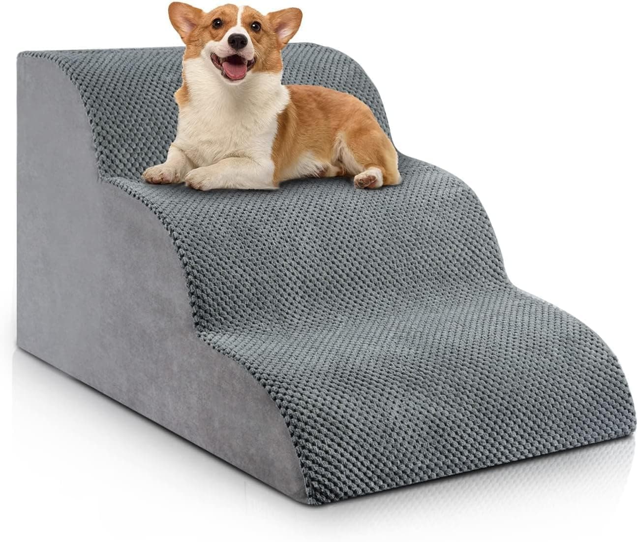 Chic Threads Dog Stairs for Small Dogs 3-Step Dog Stairs for High Beds and Couch Non-Slip Stable Indoor Dog Steps