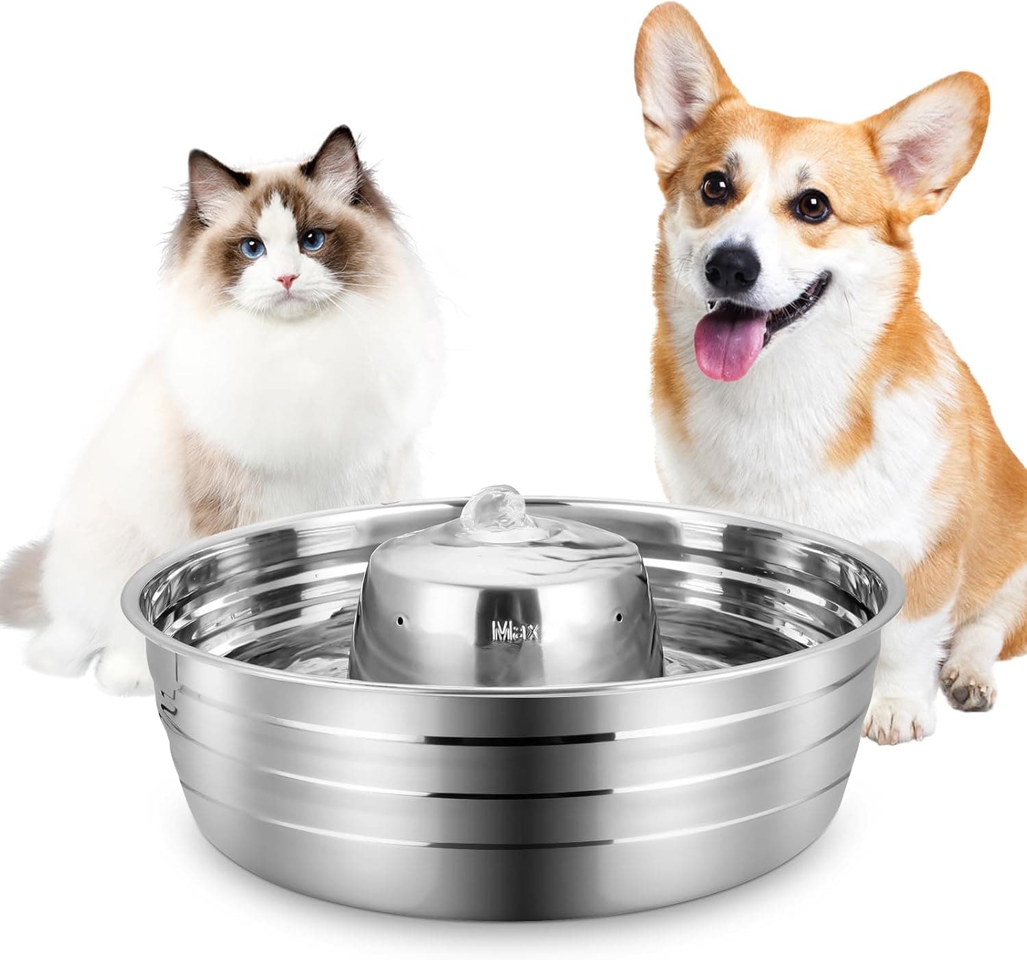 Ofat Home 128oz/1Gal Stainless Steel Dog Water Fountain, Ultra-Quiet Pump