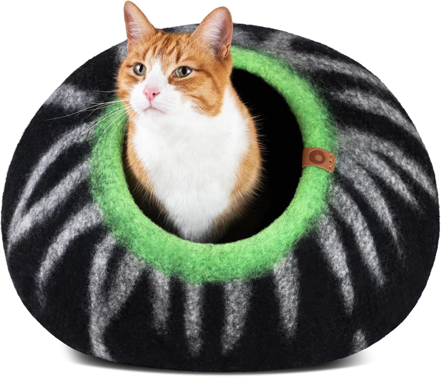 MEOWFIA Cat Cave - Premium Felt Cat Bed Enclosure, Handmade Merino Wool (Shining Tiger, Large)