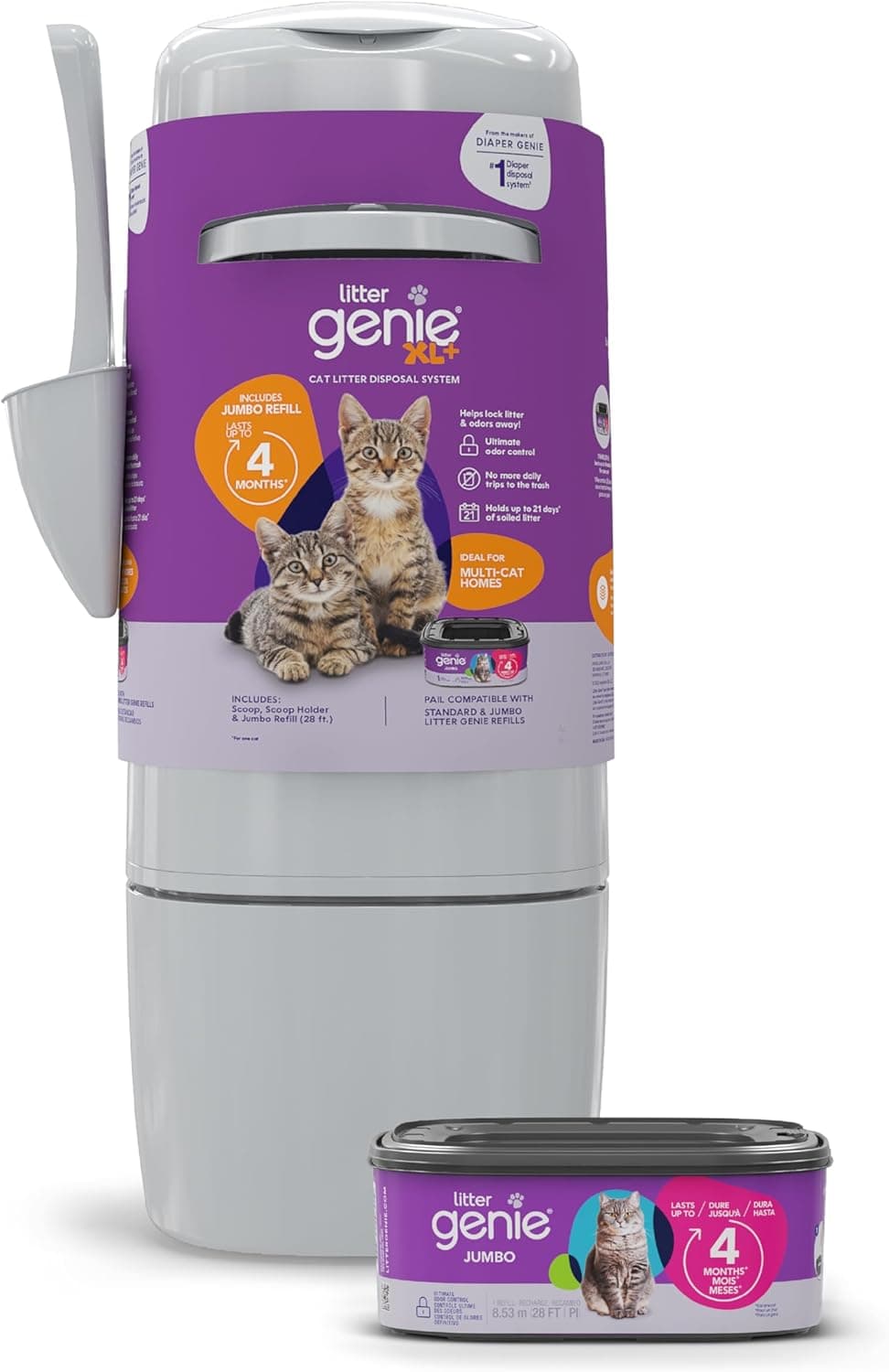 Litter Genie XL+ Pail - Cat Litter Waste Disposal System for Odor Control, Includes 1 Jumbo Refill Bag