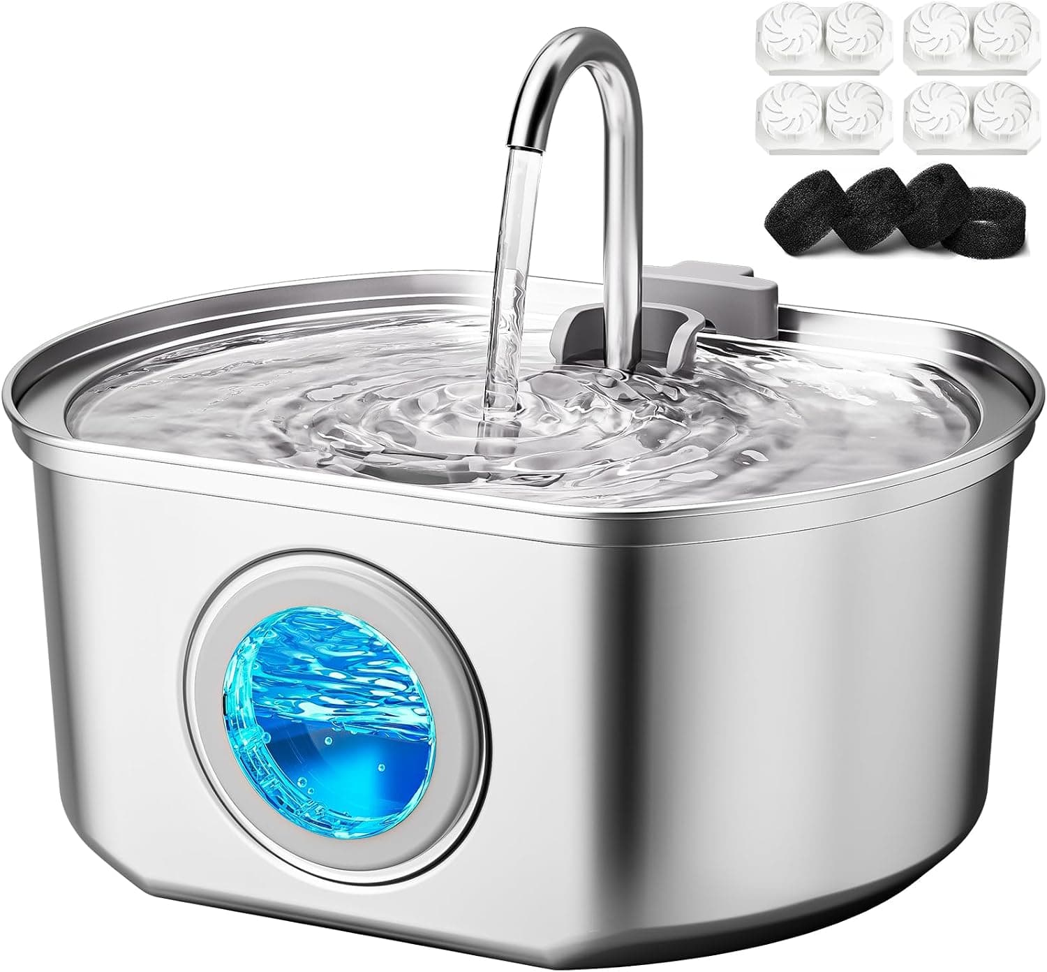 Neareal Cat Water Fountain Stainless Steel 108oz/3.2L Automatic with Water Level Window