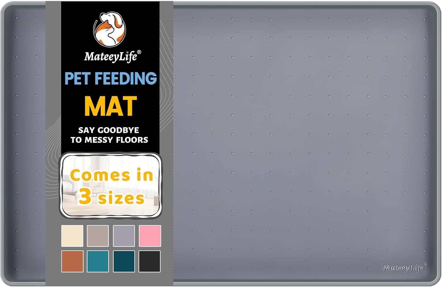 MateeyLife Silicone Cat & Dog Food Mat for Floors Waterproof, Anti-Slip Pet Feeding Mat with Lip to Prevent Spills