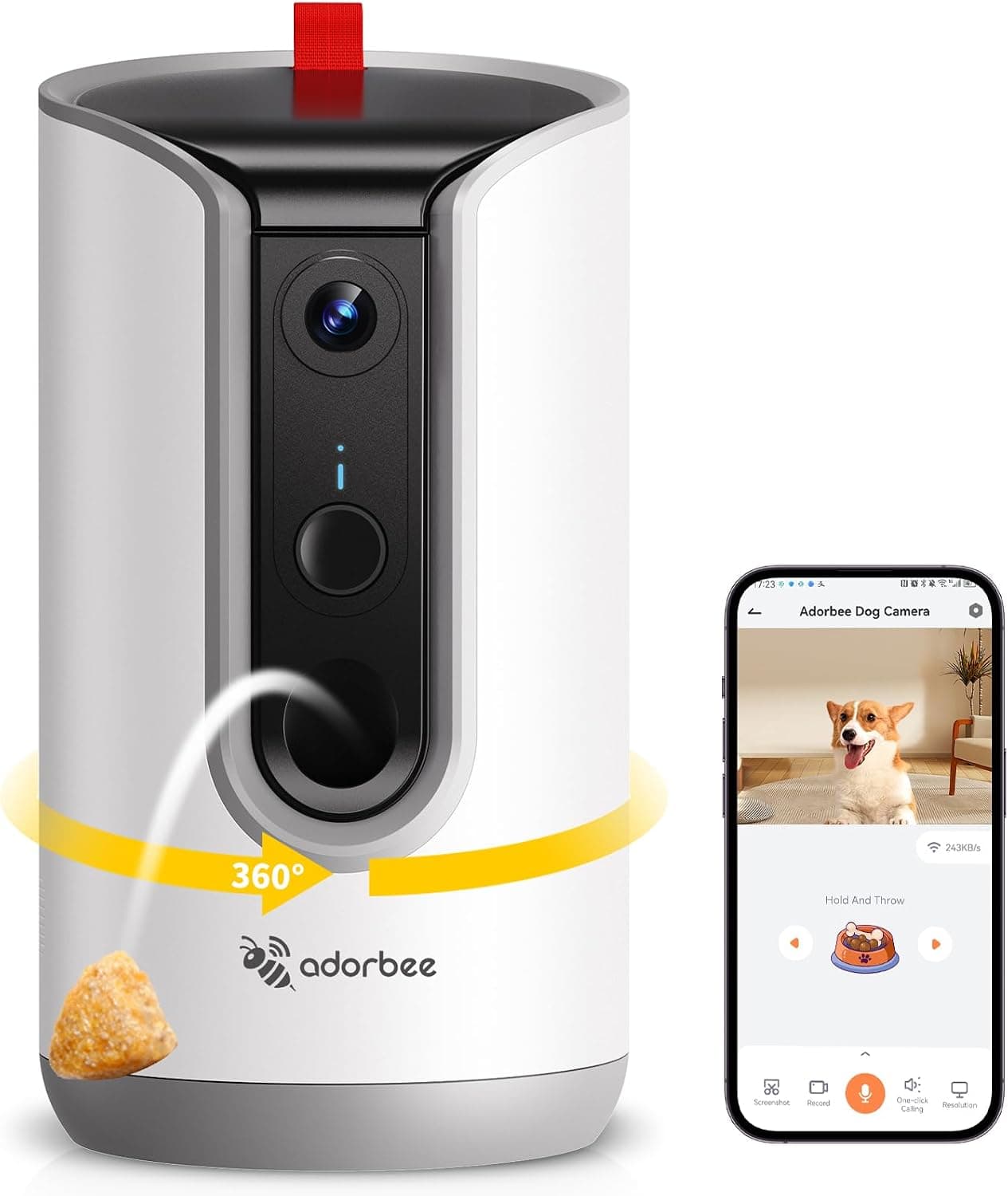 Pet Camera Dog Treat Dispenser, 2K Video, Two-Way Audio, 360 Auto Tracking, 5G WiFi