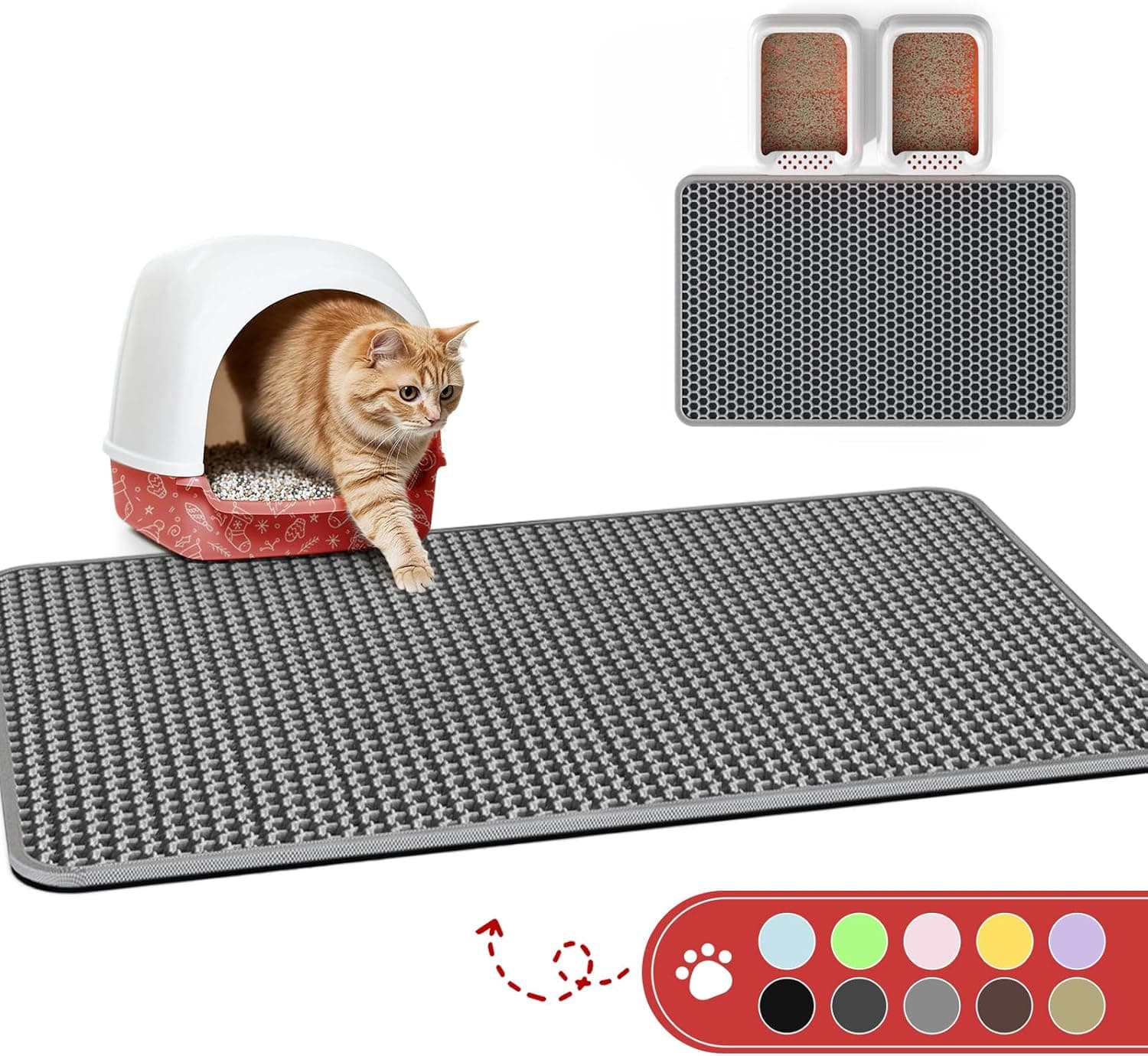 Powools Cat Litter Mat 23.2'' x 29.1'' Large Litter Trapping Mat, Waterproof, Non-Slip, Grey