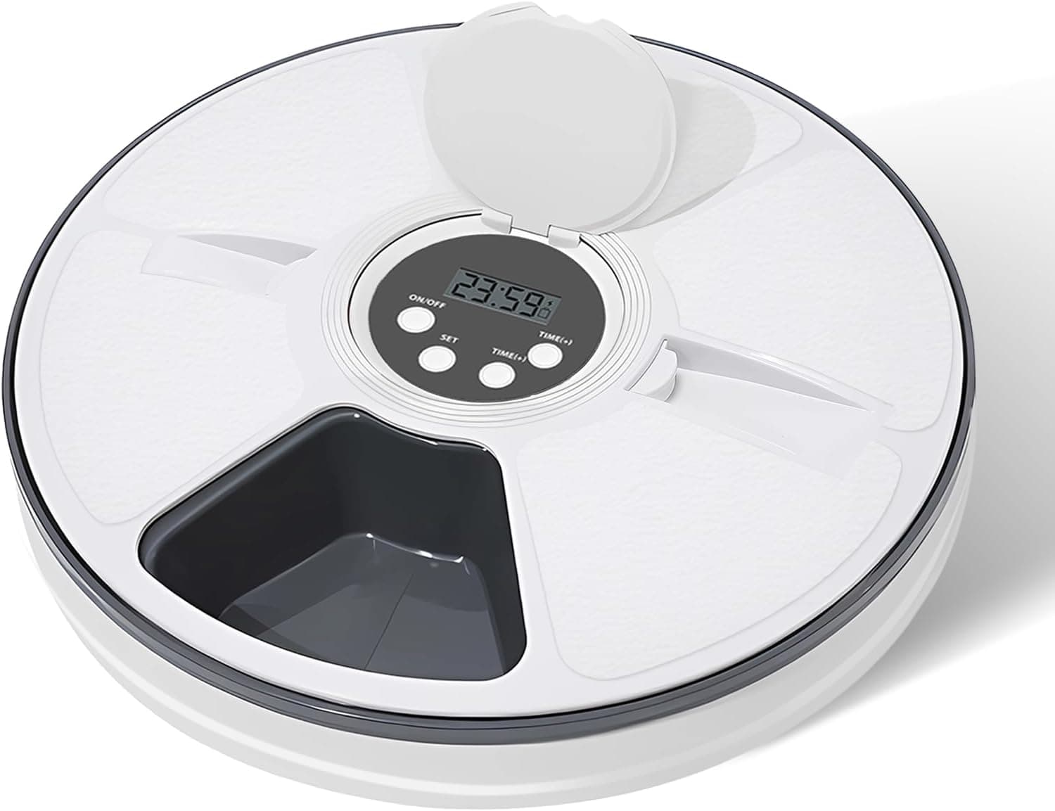 Automatic Cat Feeder for Dry Food & Treats, 6 Compartment Timed Dispenser