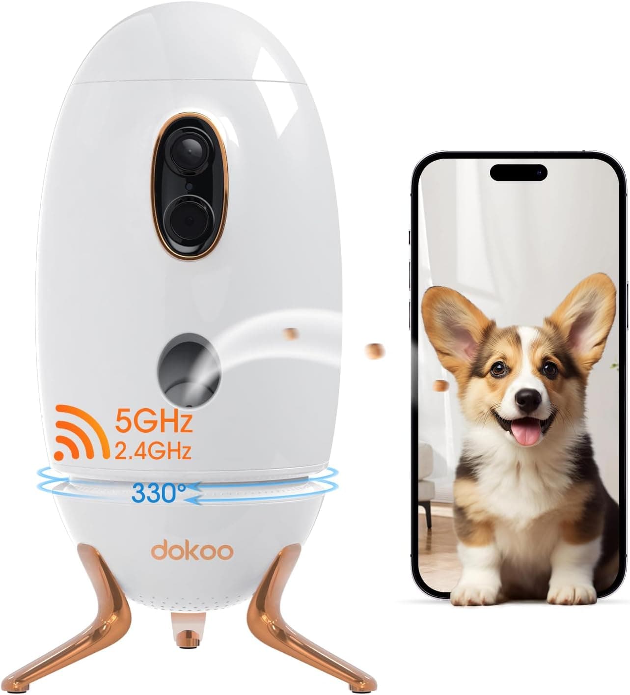 Dokoo Dog Camera with Treat Dispenser, 2K 330 View, Night Vision, 2.4&5G WiFi