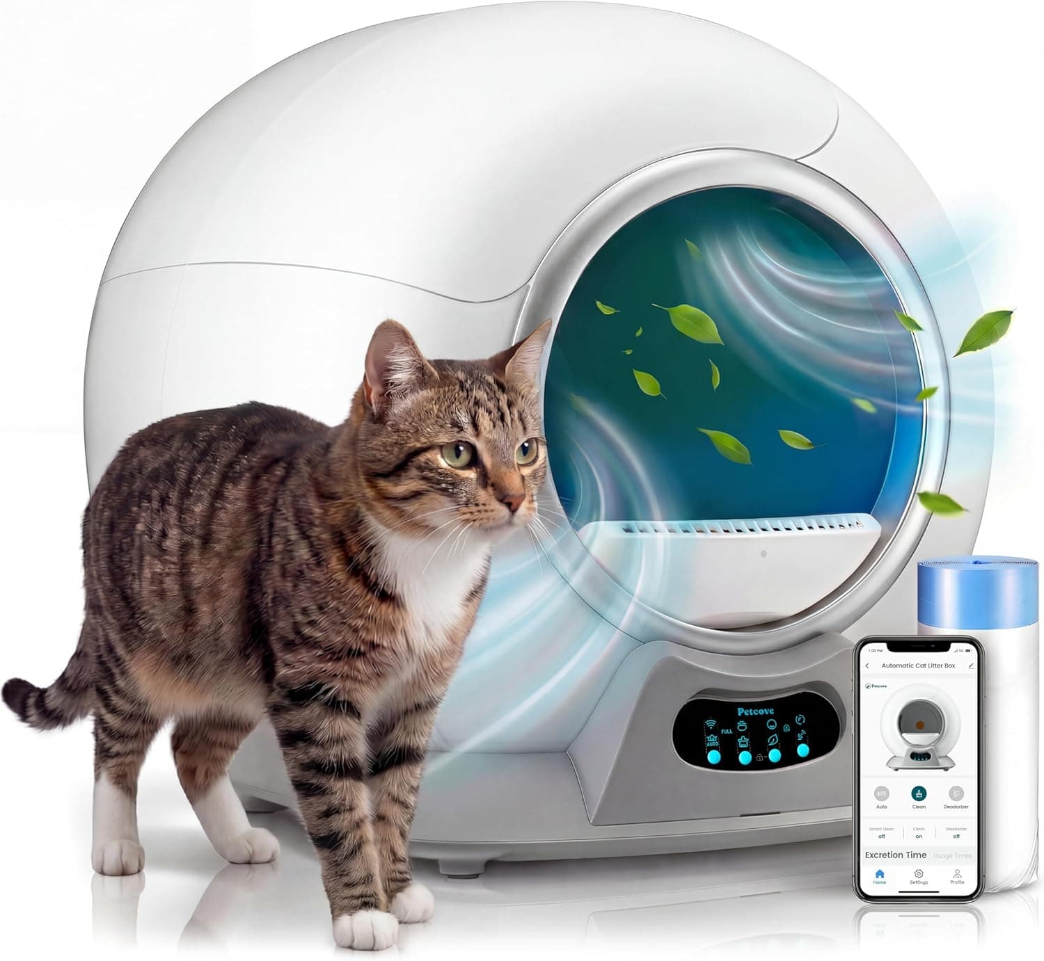 Petcove PurrTek Automatic Litter Box Self Cleaning 5GHz Wi-Fi, Odor Control, Quiet Operation with App Sealed Waste Bin