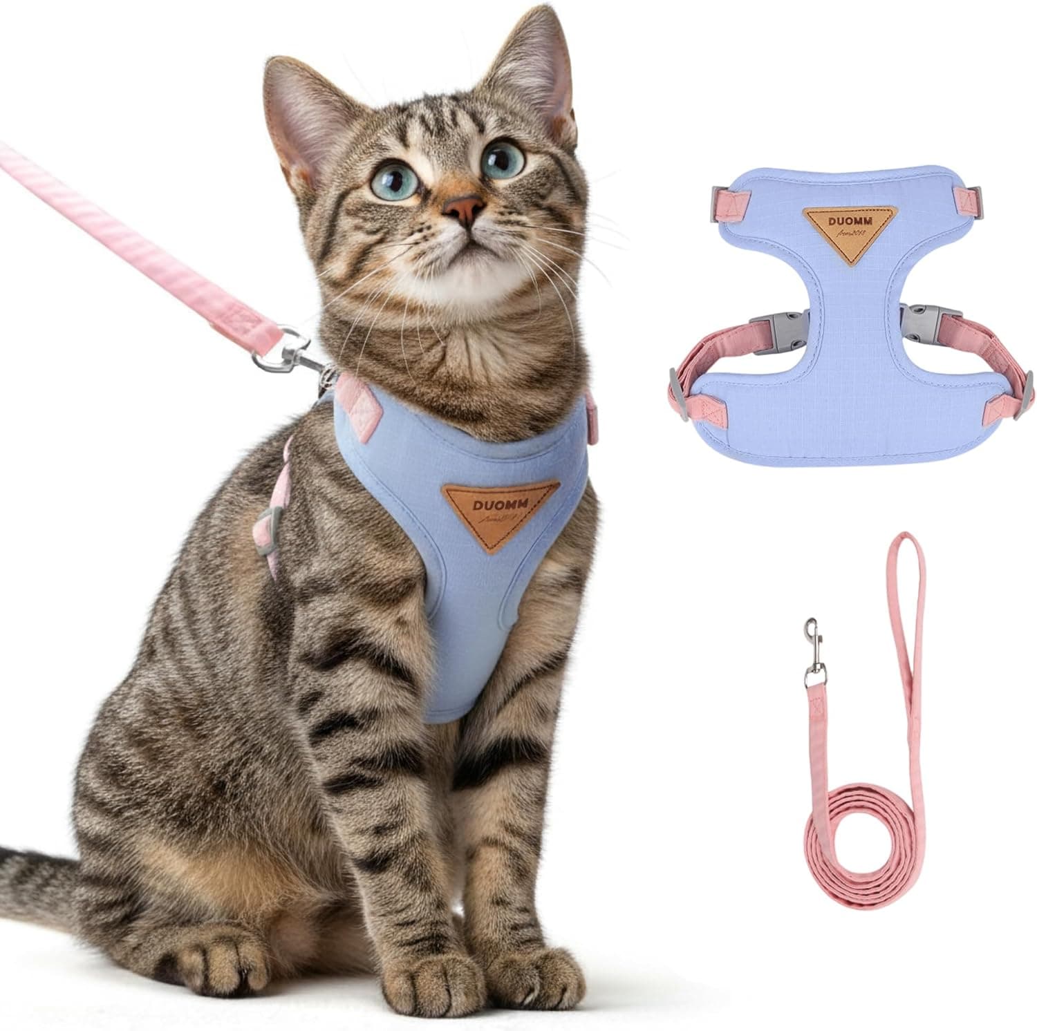 Escape-Proof Cat Harness and Leash Set, Adjustable (Blue, M)