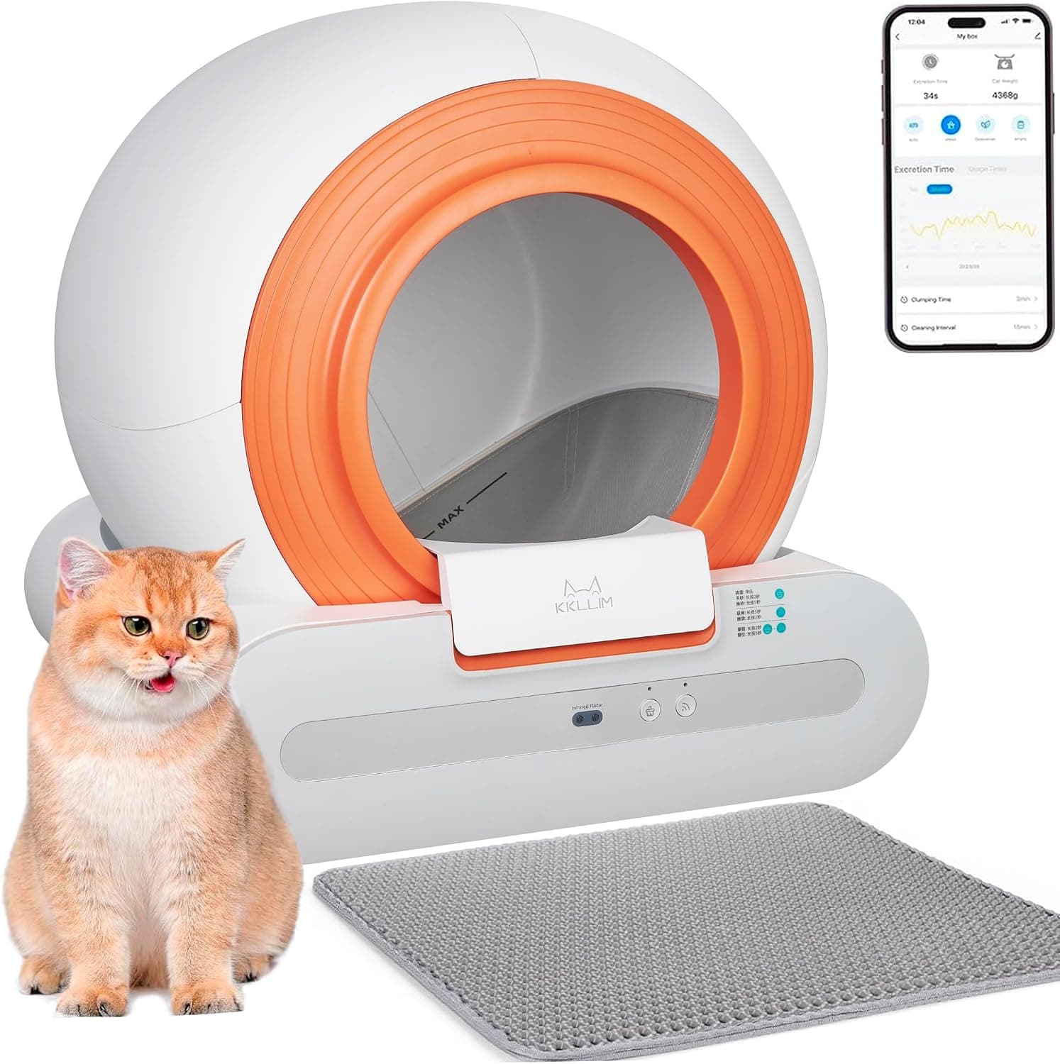 Self-Cleaning Cat Litter Box with 18" Scratching Post Pad, Smart Health Monitor, Anti-Pinch, WiFi-2.4G/APP Control
