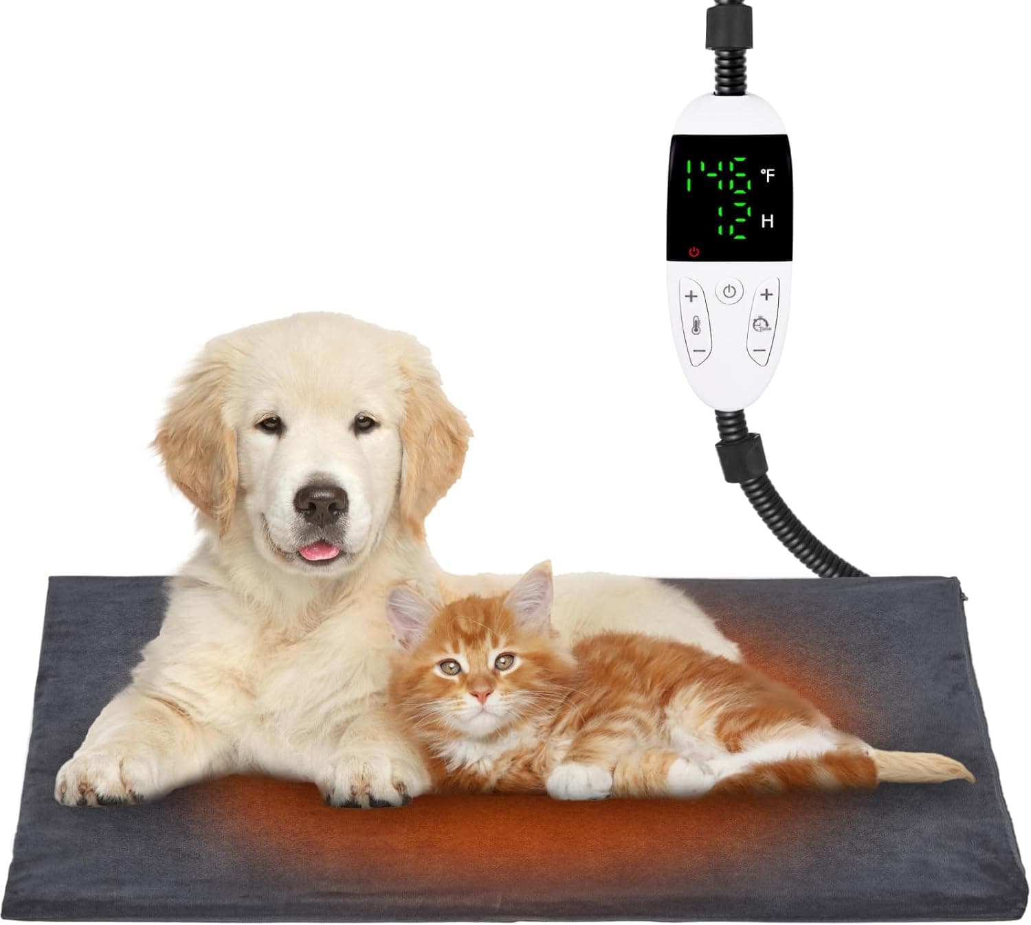 Papettly Heated Dog Cat Bed Indoor, Temperature Adjustable, LCD