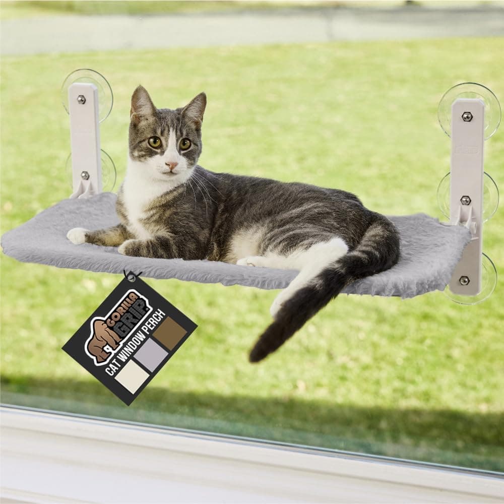 GORILLA GRIP Cat Window Perch, Foldable Cat Window Hammock Bed with 6 Large Suction Cups, Strong Metal Frame H