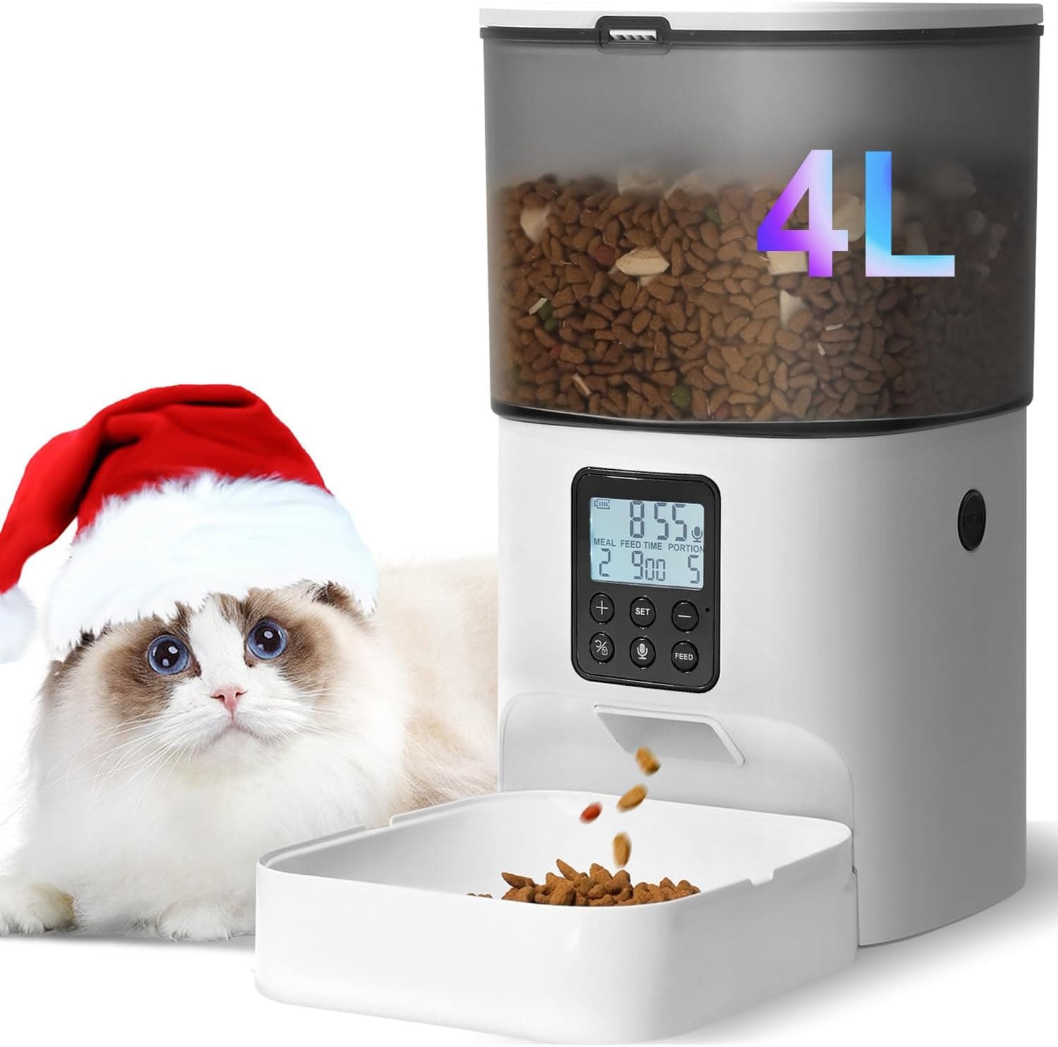 ANDOLL HOME Automatic Cat Feeder, 4L Dispenser with 10s Voice Recorder, up to 8 Meals