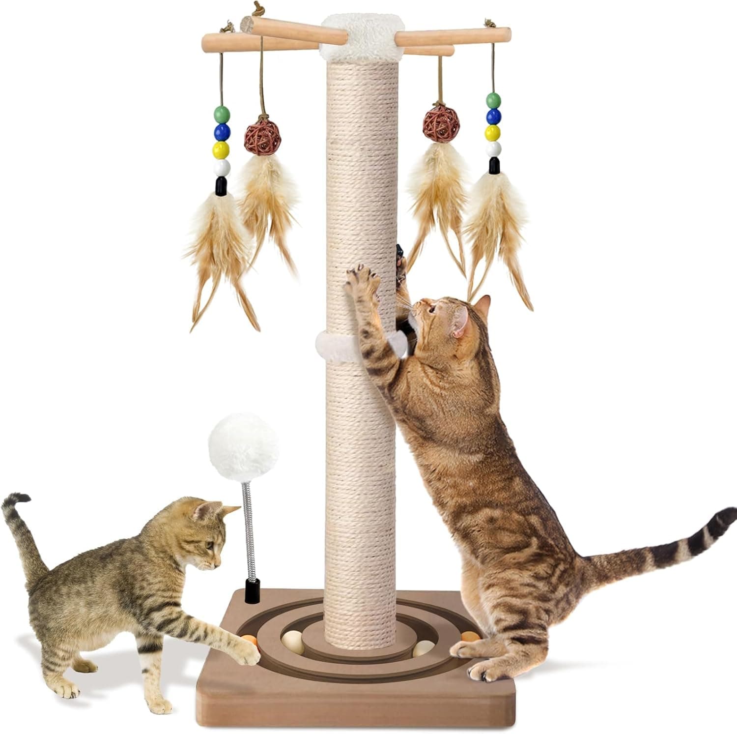 Cat Scratching Post Sisal Interactive Furniture Toys, 2 Mounting Methods with Ball Track 25in