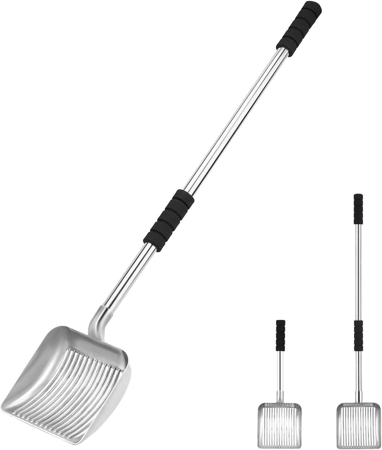 Metal Cat Litter Scoop, 32in Deep Shovel, Removable Stainless Steel, No Bending Back Heavy Duty, Non-Stick Long Handle