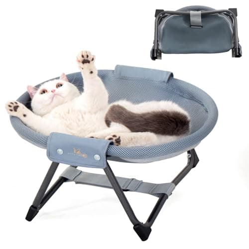 KITTY KINGDOM No-Assembly Folding Cat Hammock, Portable Elevated Cat Bed | Breathable Mesh Raised Pet Bed for Indoor & Outdoor Use. Lightweight Foldable Cat Hammock Bed for Cats and Small Dogs, Grey