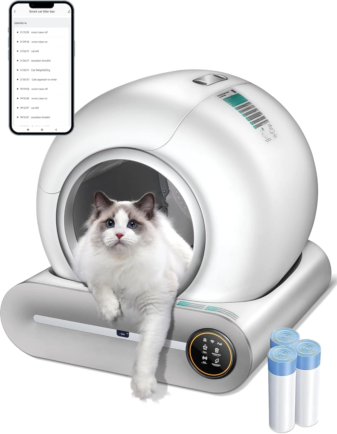 DuckSky Self Cleaning Litter Box, Robot Automatic for Multiple Cats, 65L with 9L Storage, Negative Ion Sterilization, APP Control