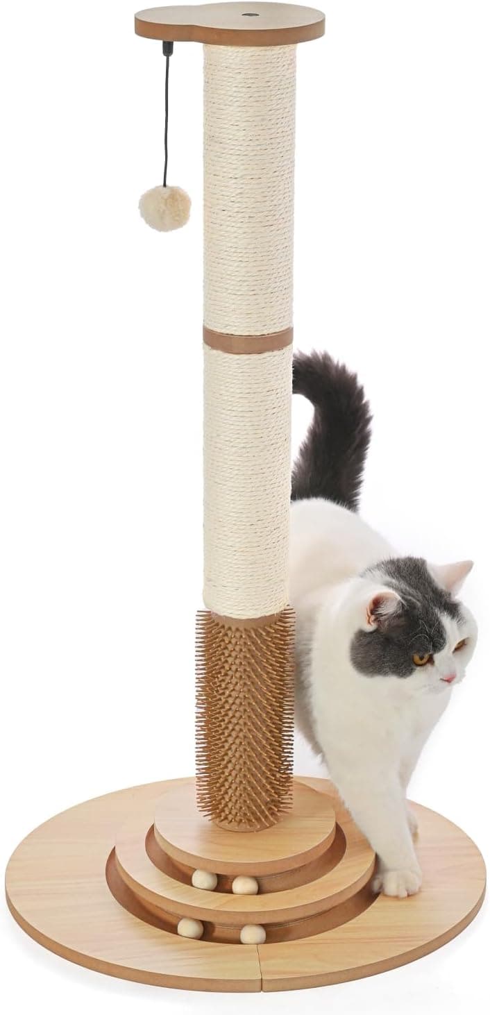 Made4Pets Cat Scratching Post Premium Sisal Scratcher 33.6" Tall Cat Tower with Ball Track