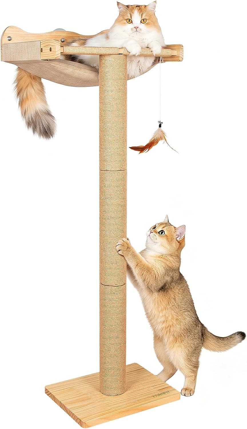 Famifit Cat Window Perch Hammock with 3-Piece Detachable Sisal Scratching Posts, Drill-Free Suction Cup Mount,