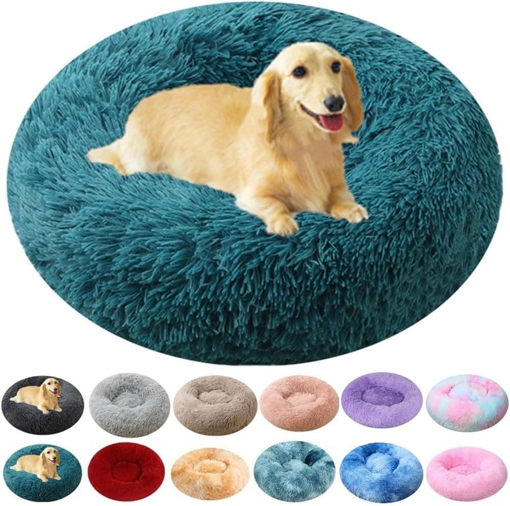 Calming Donut Dog & Cat Bed 36 inch Round Fluffy Anti-Anxiety Washable
