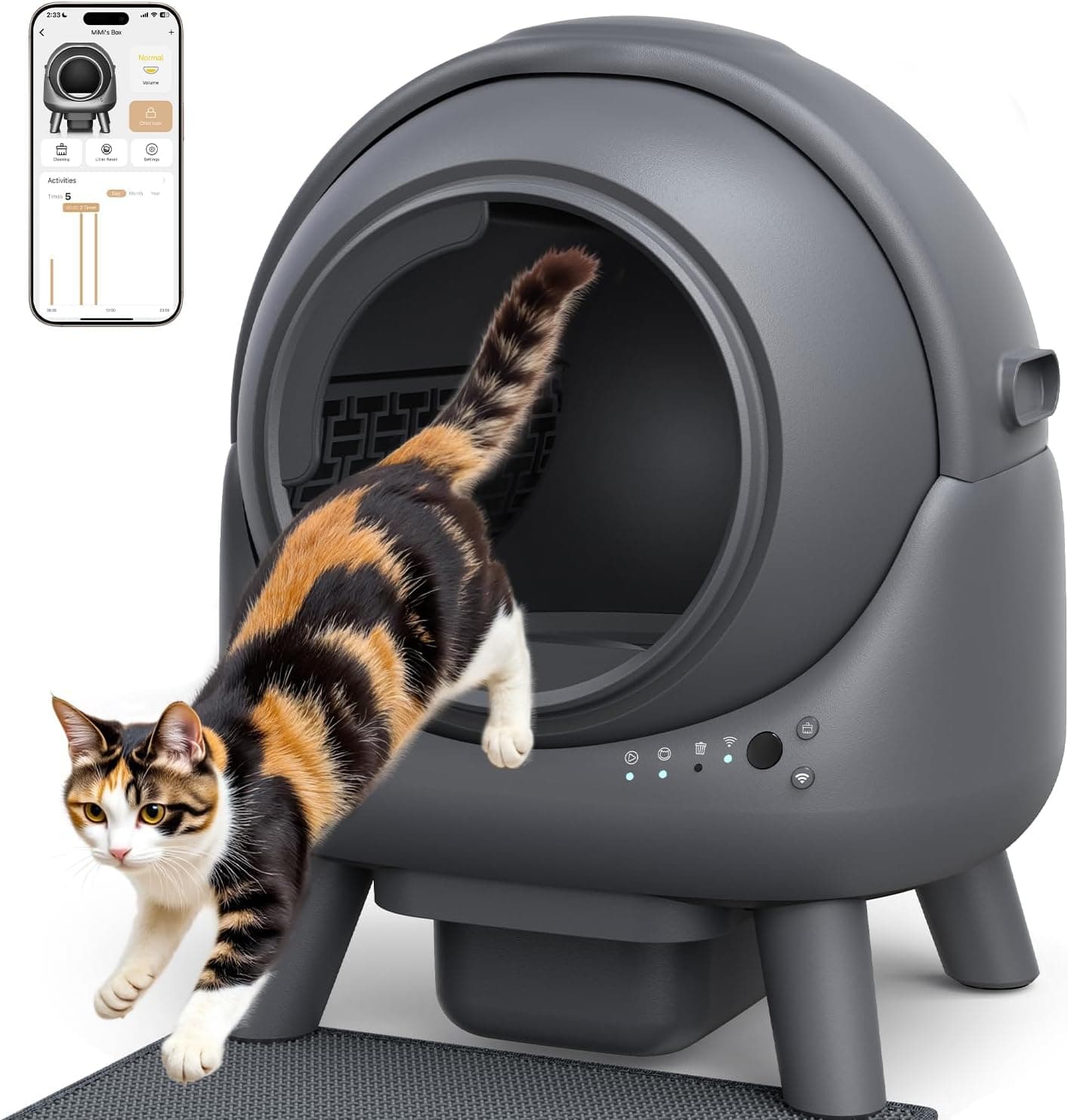 FEELNEEDY Self Cleaning Litter Box, Automatic Odor Control Robot, Cat Ears Design, 65L APP Real-Time Monitor, Safety Sensors