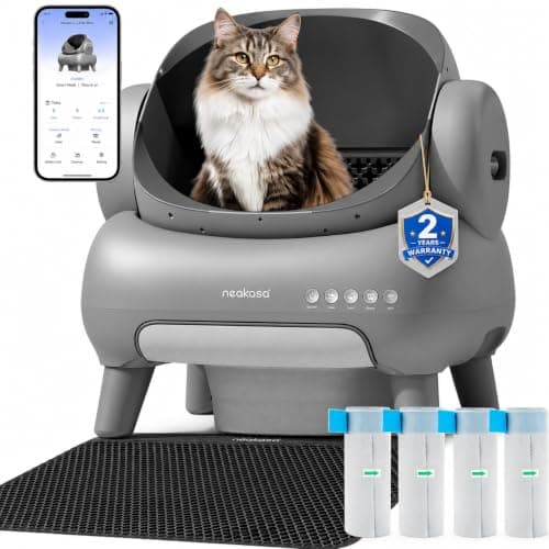 Neakasa M1 Plus Self-Cleaning Litter Box Bundle with 2-Year Protection Plan | Litter Mat & 60 Bags Included, Cats up to 33 lbs, Multi-Cat Homes, App Control, 360° Safety, Odor Seal & Leak Guard